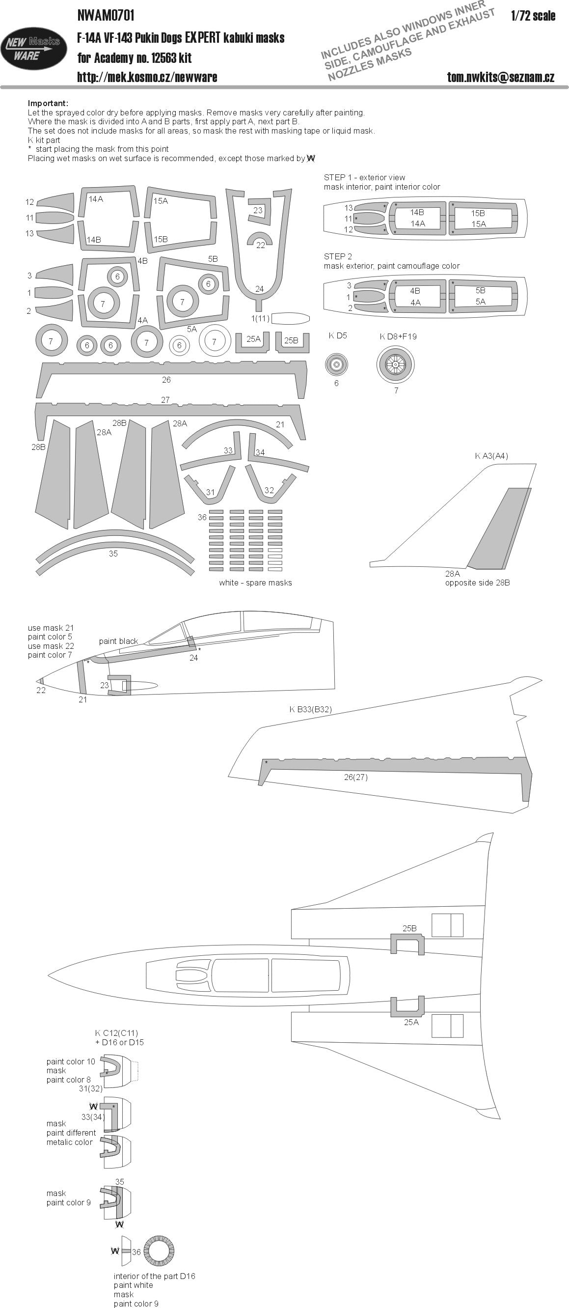 New Ware NWAM0701 1:72 F-14A Tomcat Pukin Dogs Expert Masks