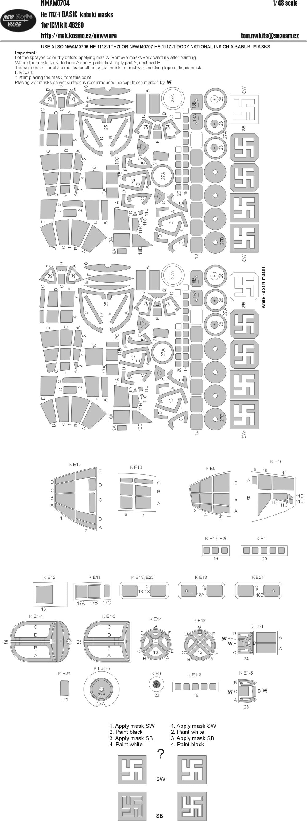 New Ware NWAM0704 1:48 Heinkel He-111Z-1 Basic Kabuki Masks