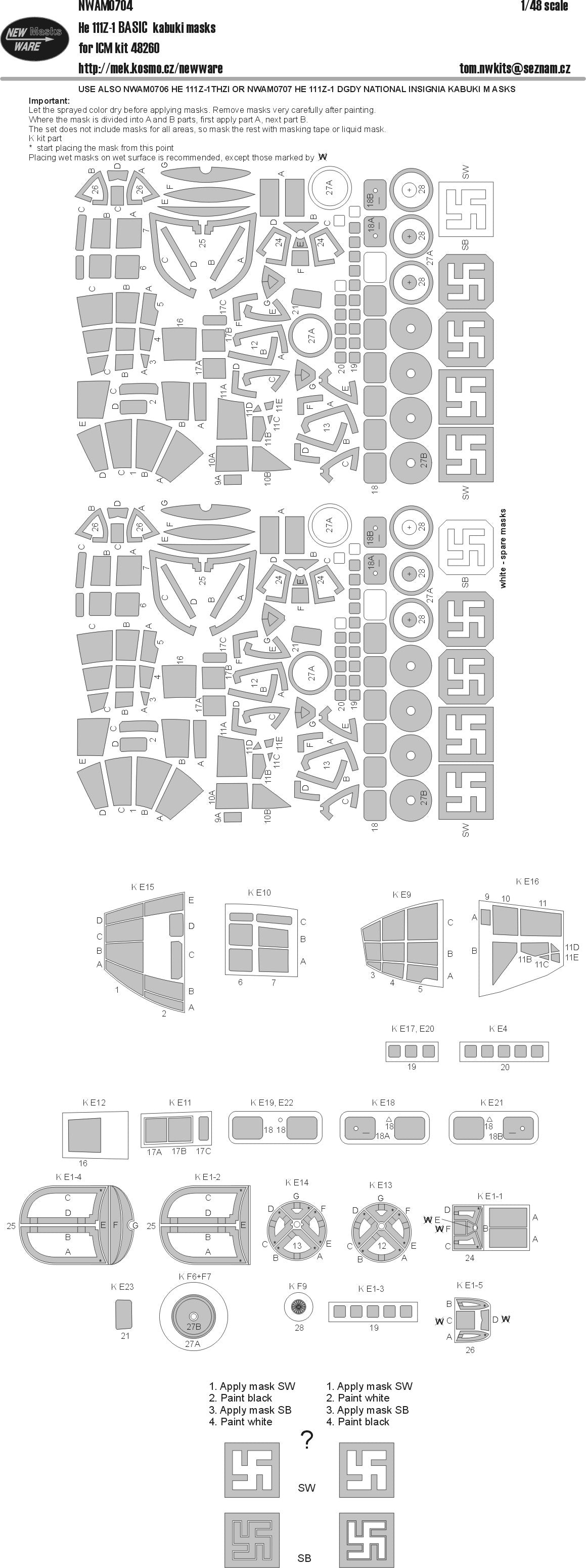 New Ware NWAM0704 1:48 Heinkel He-111Z-1 Basic Kabuki Masks