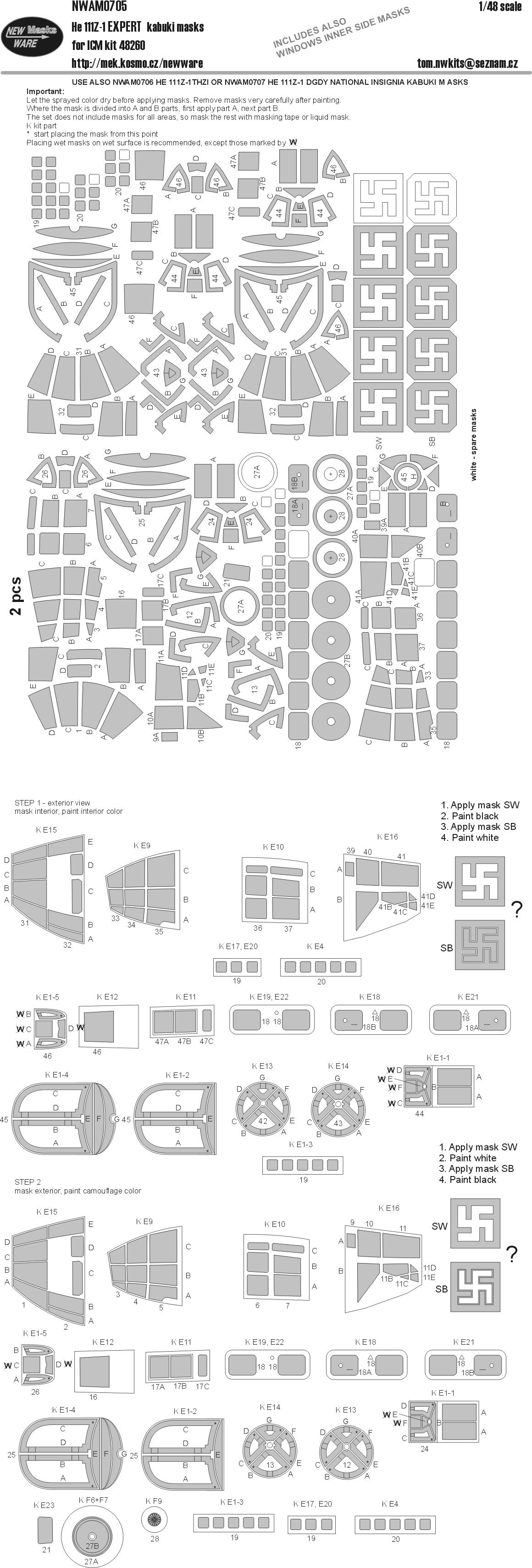 New Ware NWAM0705 1:48 Heinkel He-111Z-1 Expert Kabuki Masks