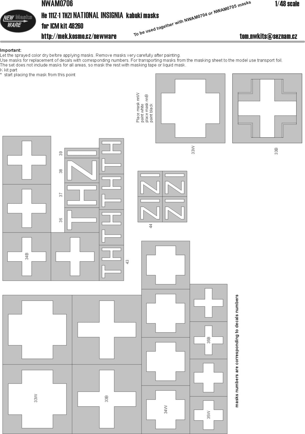 New Ware NWAM0706 1:48 He-111Z-1 THZI National Insignia Masks
