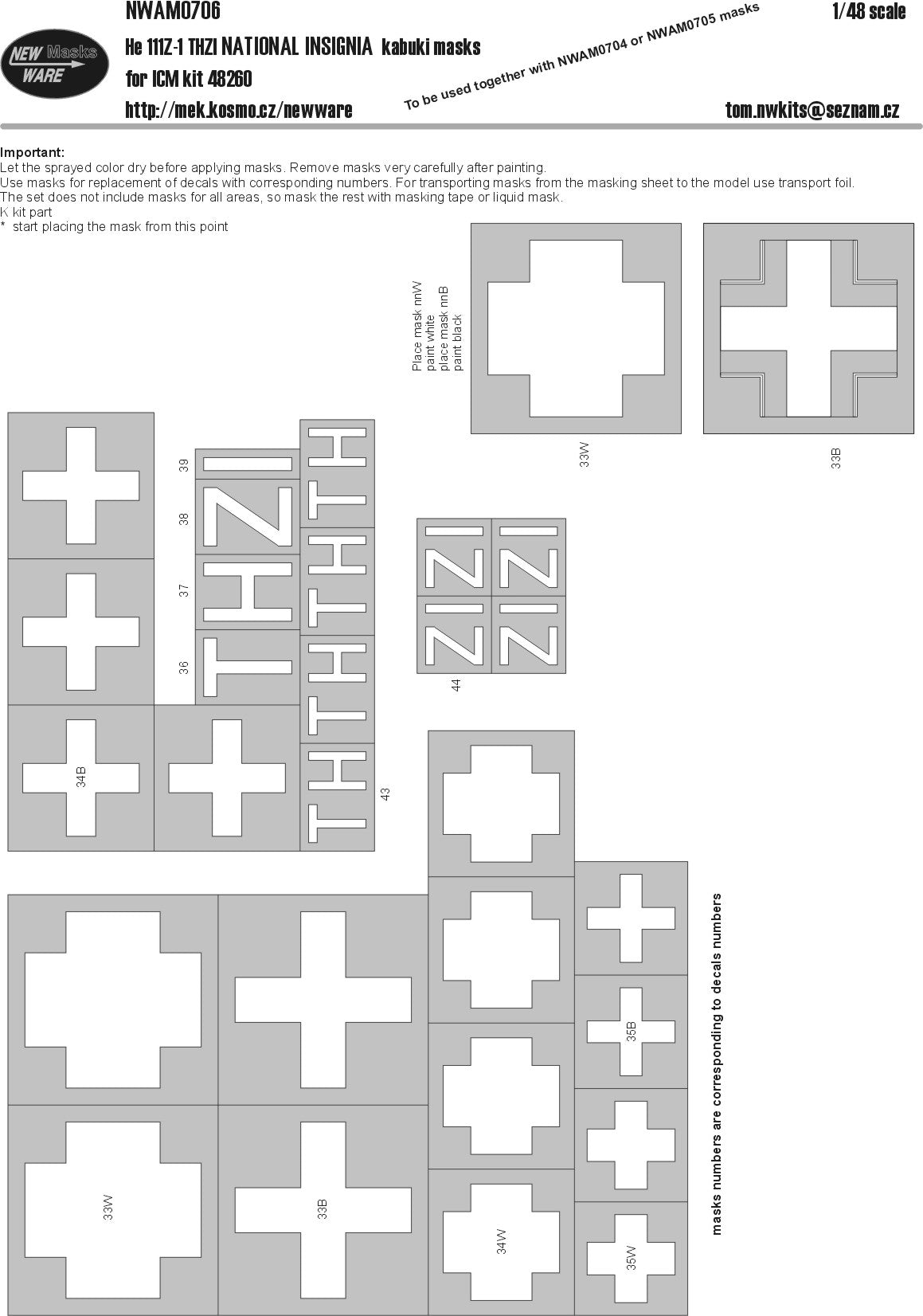 New Ware NWAM0706 1:48 He-111Z-1 THZI National Insignia Masks