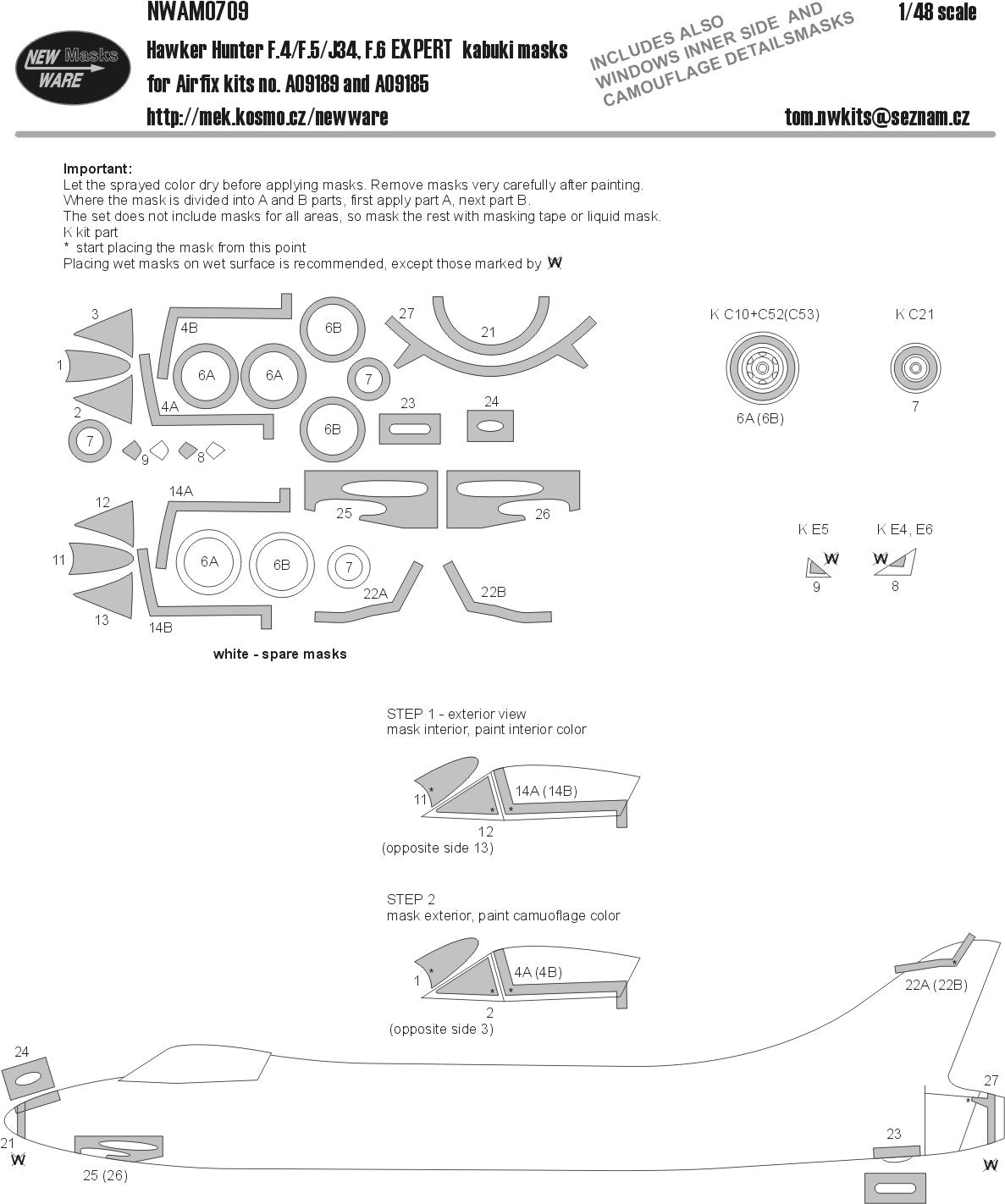 New Ware NWAM0709 1:48 Hawker Hunter F.4/F.5/F.6 Expert Masks
