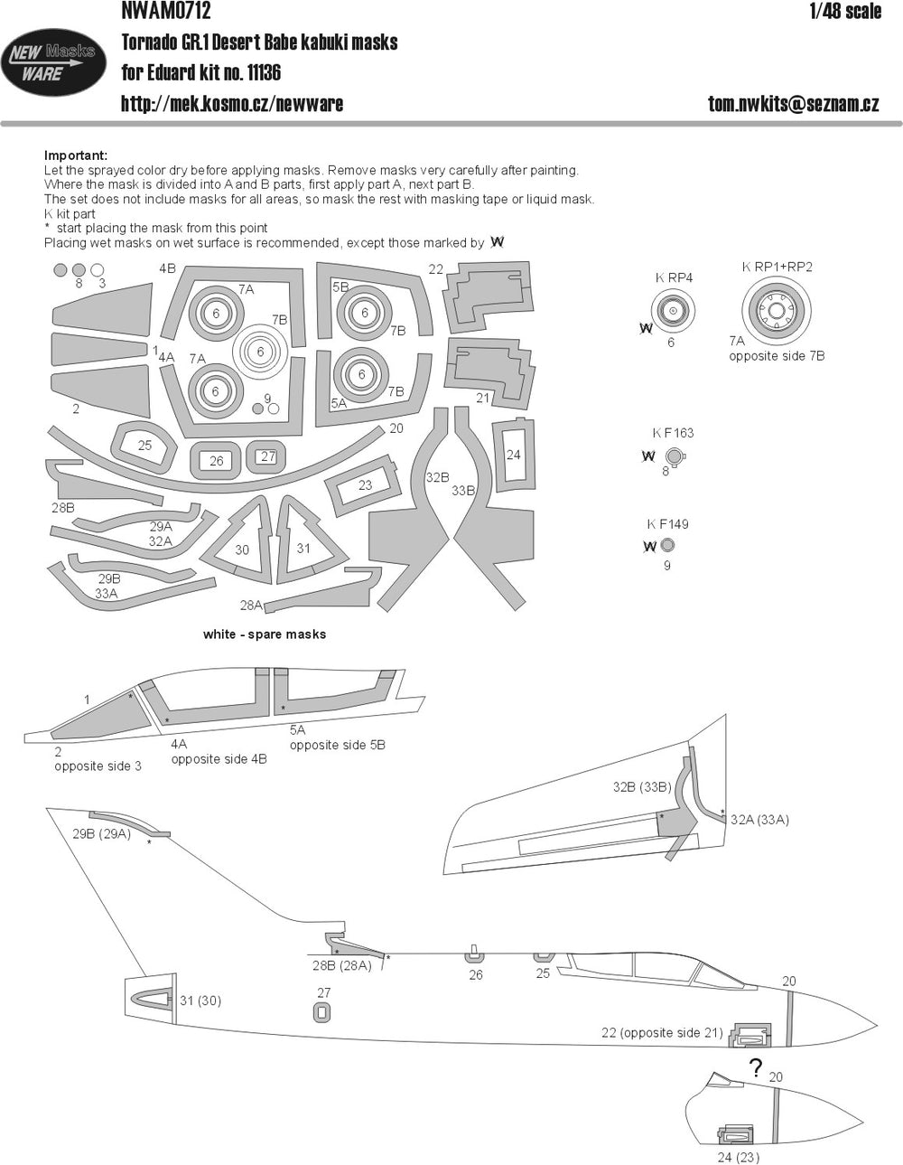 New Ware NWAM0712 1:48 Tornado GR.1 Desert Babe Basic Masks