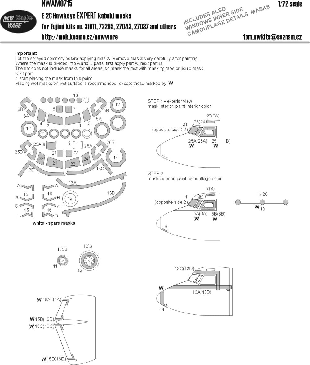 New Ware NWAM0715 1:72 E-2C Hawkeye Expert Kabuki Masks