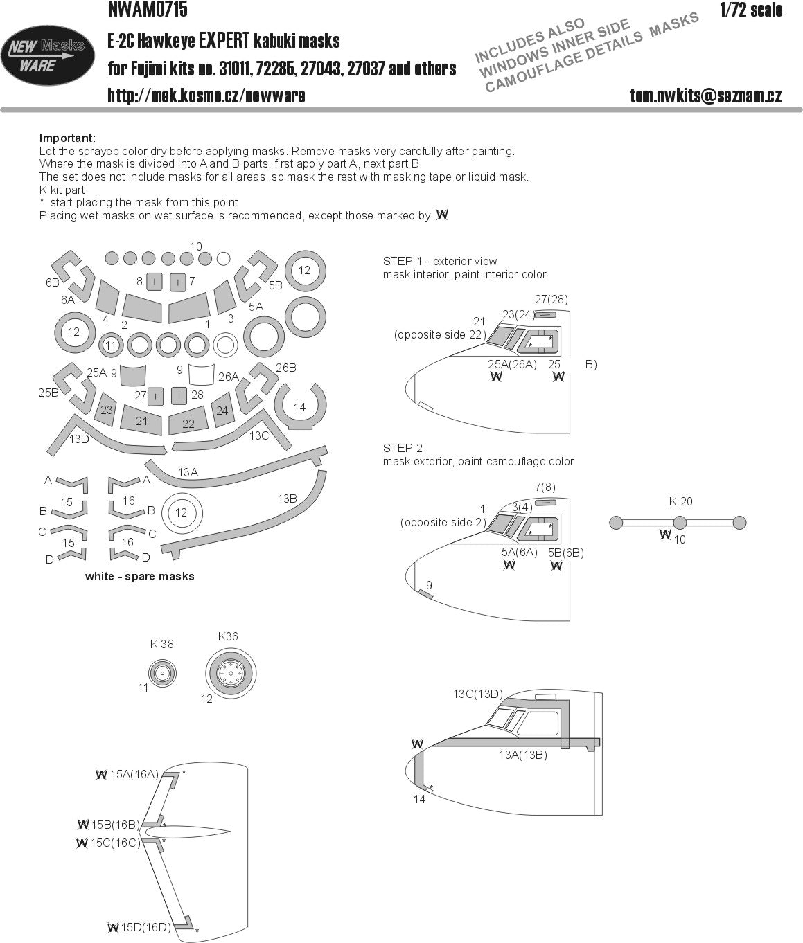 New Ware NWAM0715 1:72 E-2C Hawkeye Expert Kabuki Masks