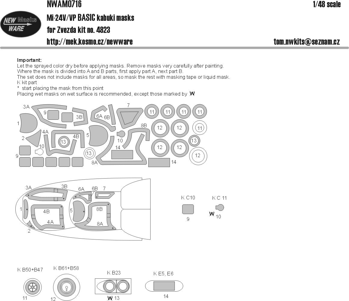 New Ware NWAM0716 1:48 Mil Mi-24V/VP Basic Kabuki Masks