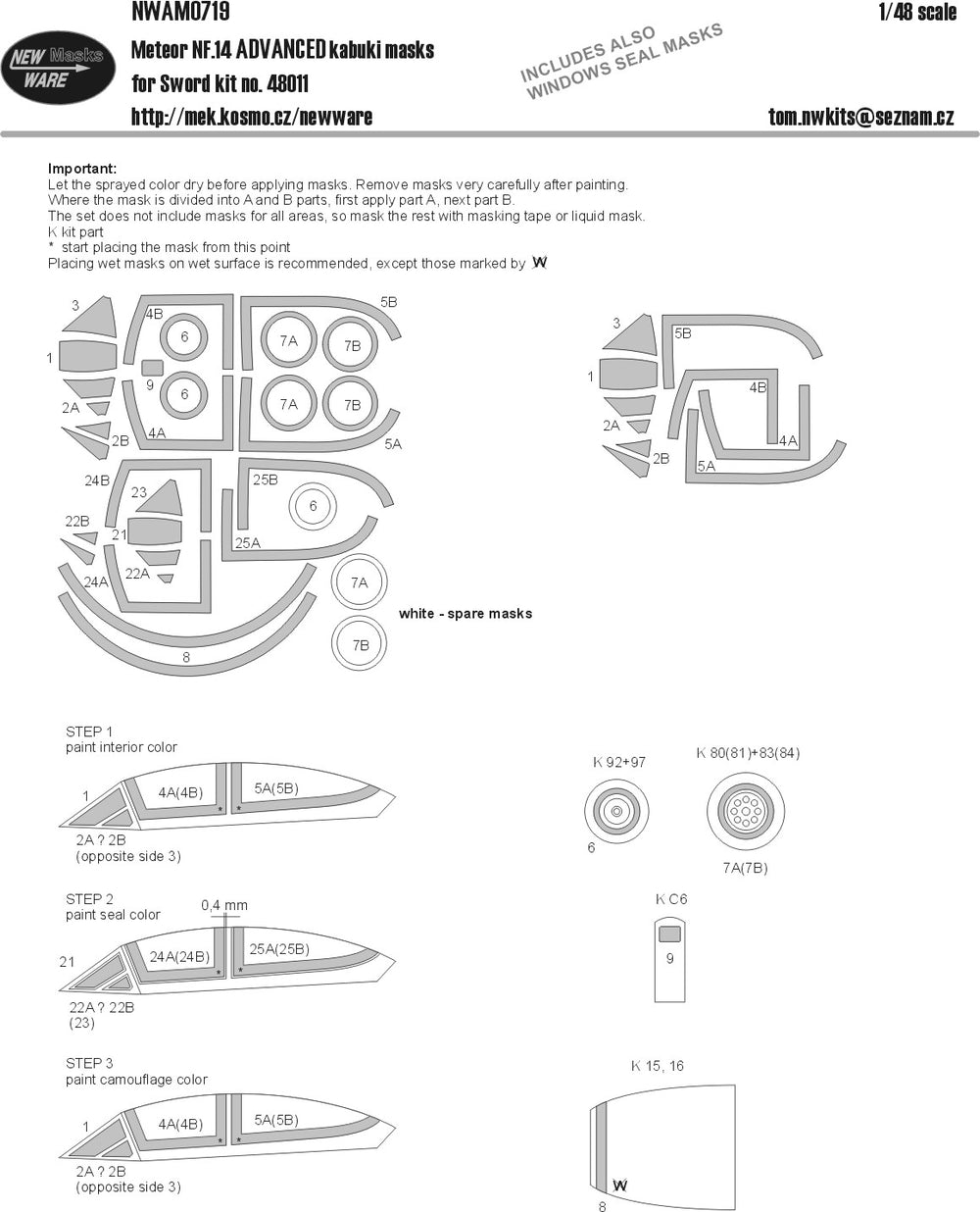 New Ware NWAM0719 1:48 Gloster Meteor NF.14 Advanced Masks