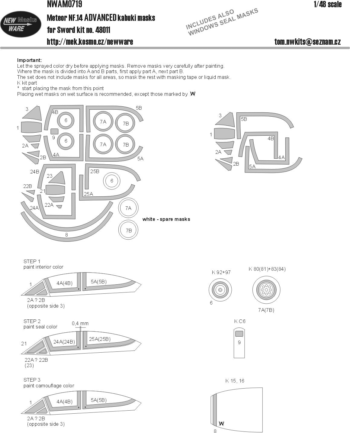New Ware NWAM0719 1:48 Gloster Meteor NF.14 Advanced Masks