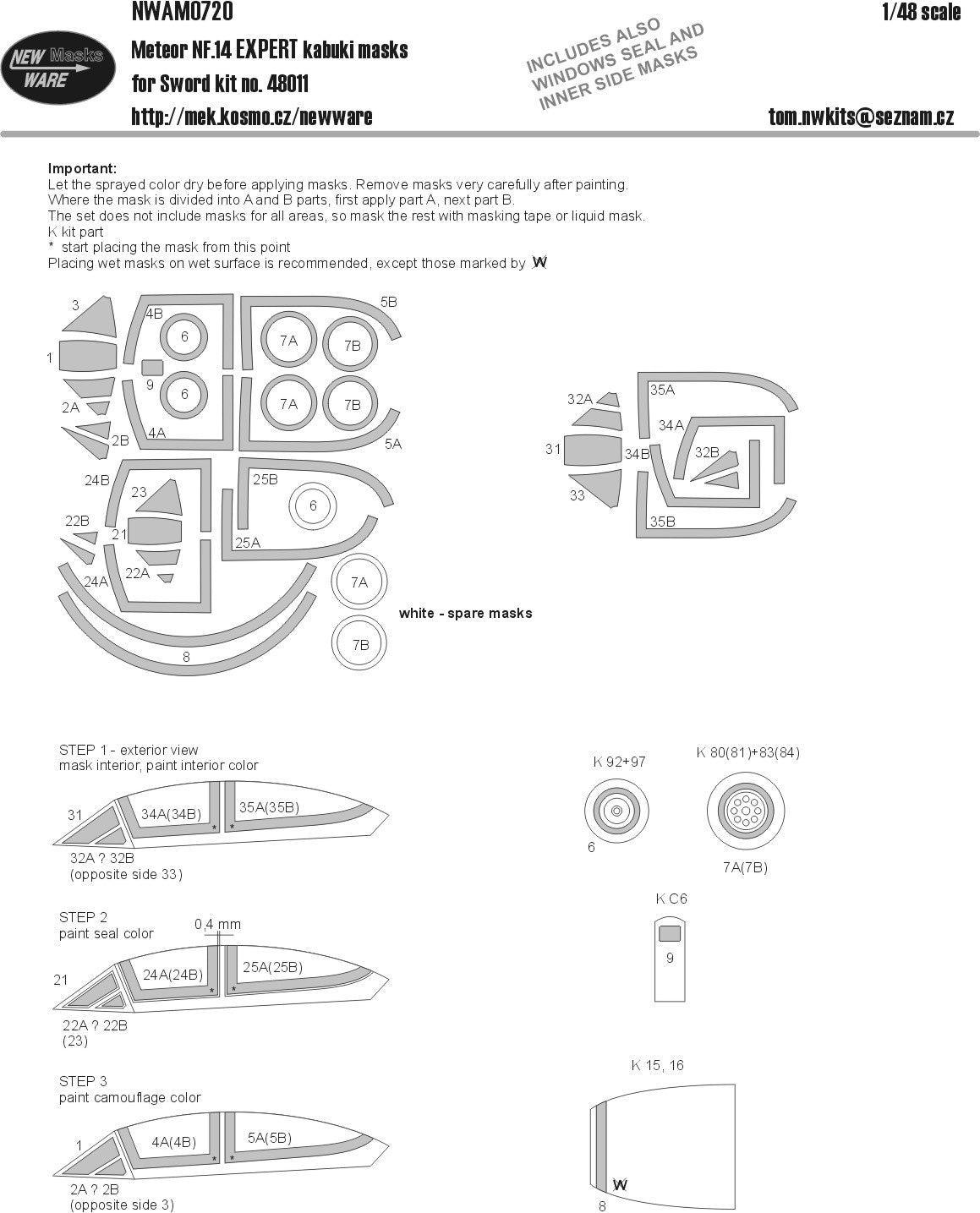 New Ware NWAM0720 1:48 Gloster Meteor NF.14 Expert Masks