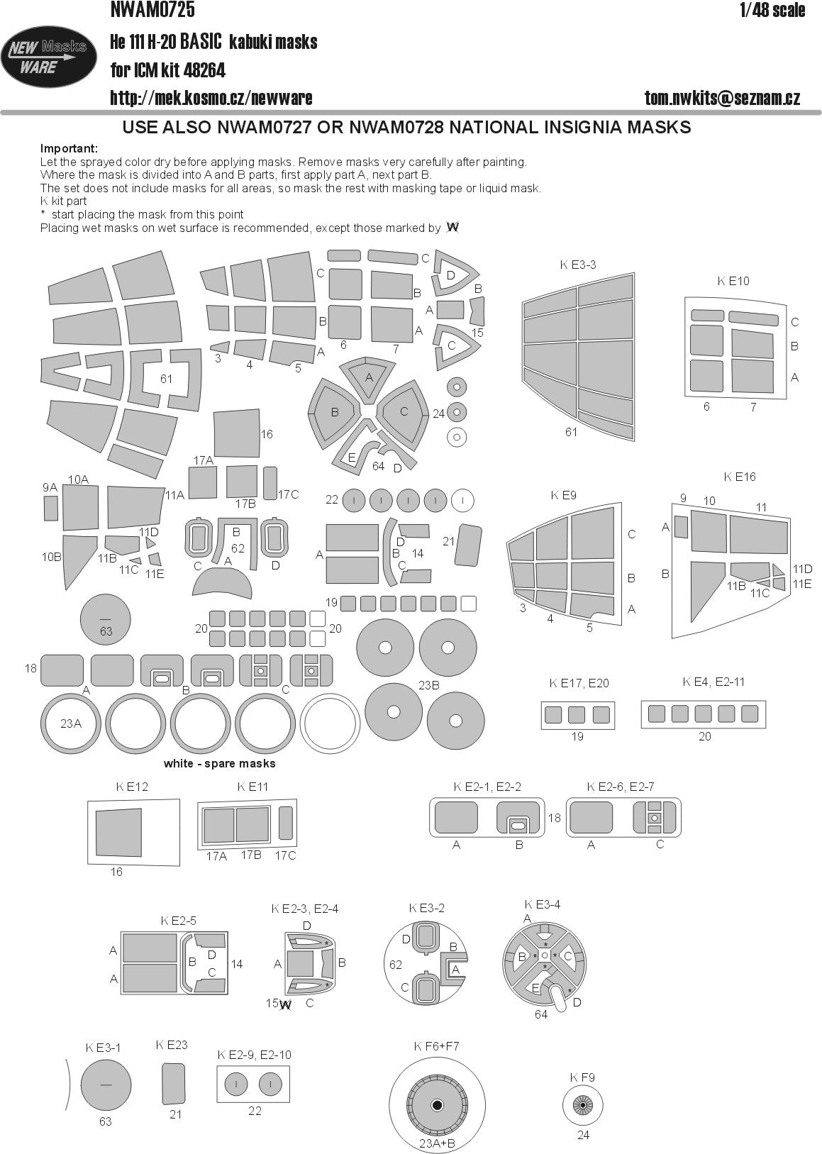 New Ware NWAM0725 1:48 Heinkel He-111H-20 Basic Kabuki Masks