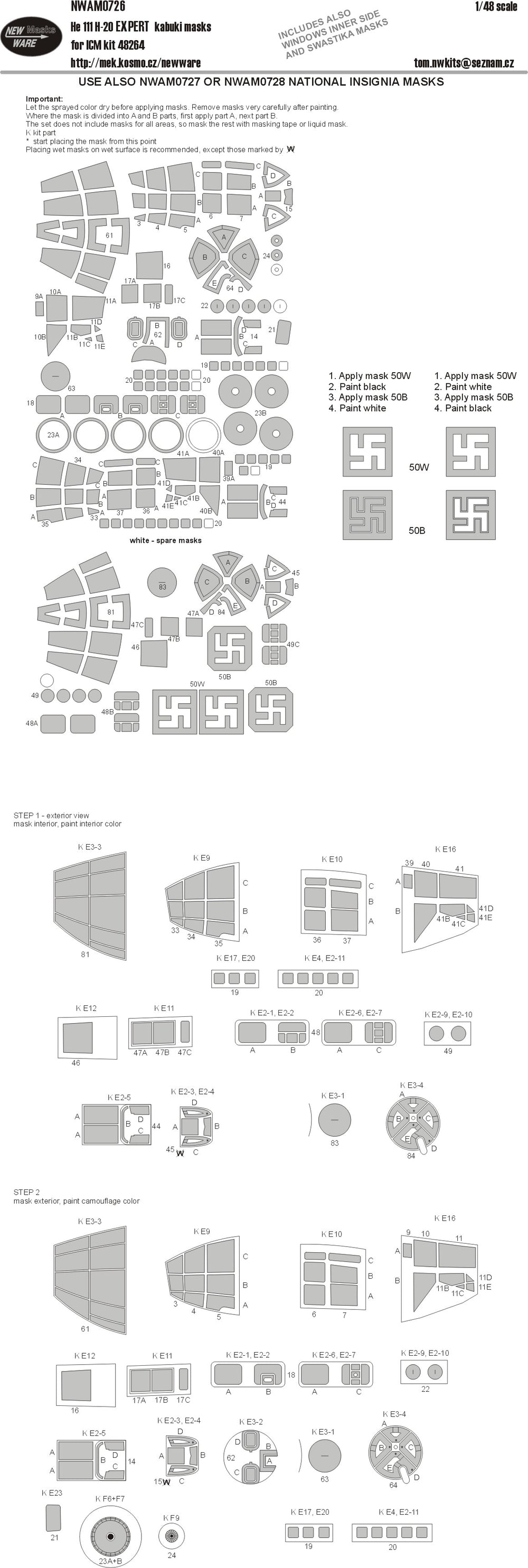 New Ware NWAM0726 1:48 Heinkel He-111H-20 Expert Kabuki Masks