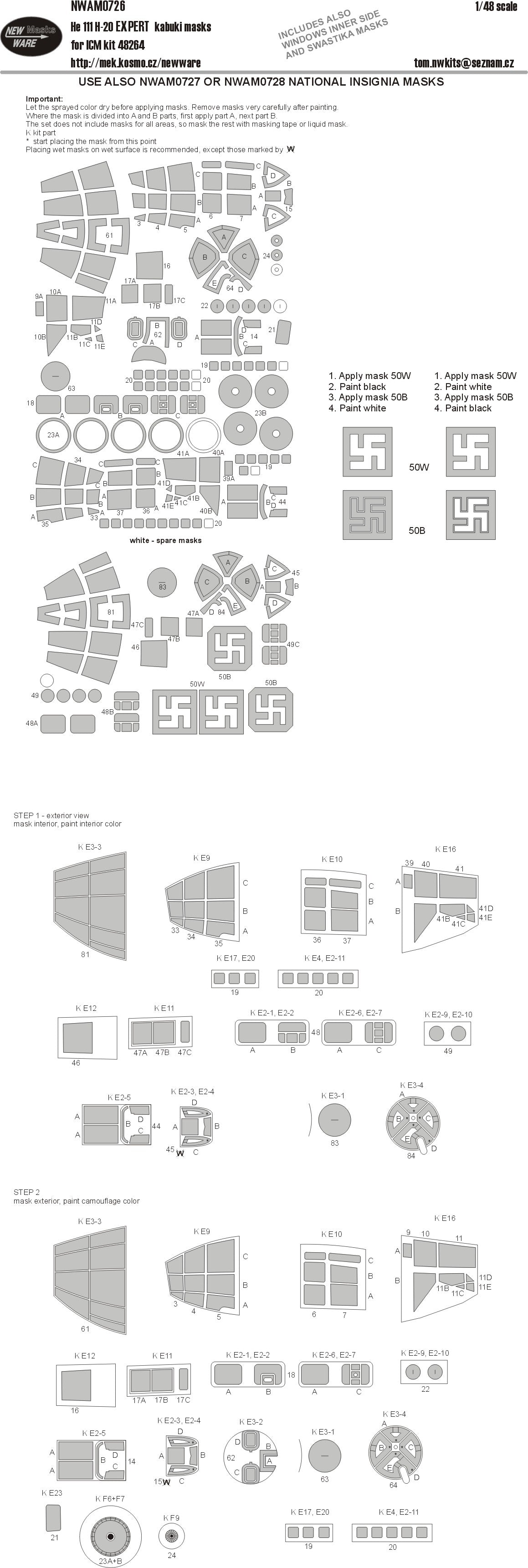 New Ware NWAM0726 1:48 Heinkel He-111H-20 Expert Kabuki Masks