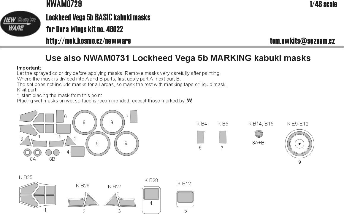 New Ware NWAM0729 1:48 Lockheed Vega 5b Basic Kabuki Masks