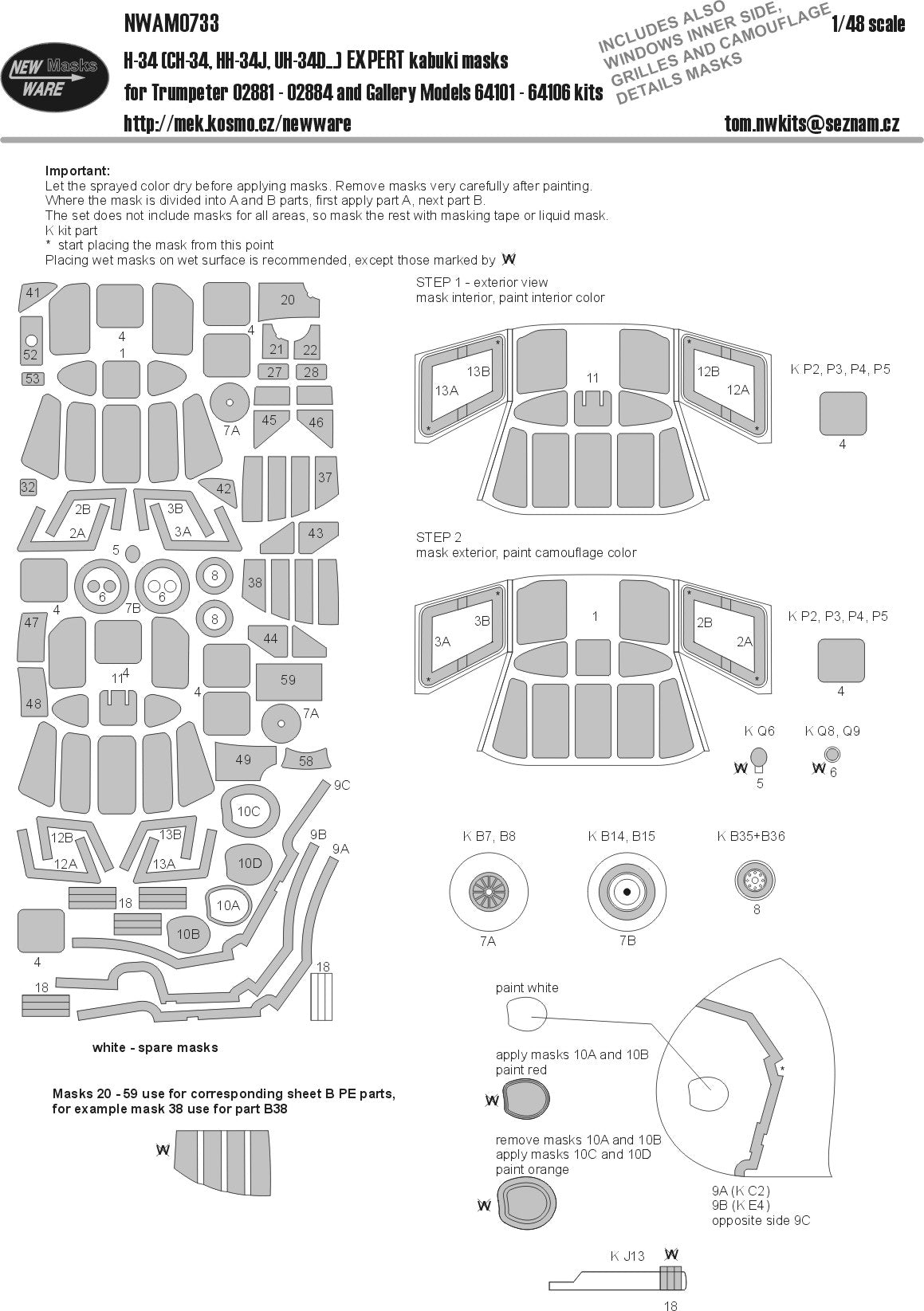 New Ware NWAM0733 1:48 Sikorsky H-34 Expert Kabuki Masks