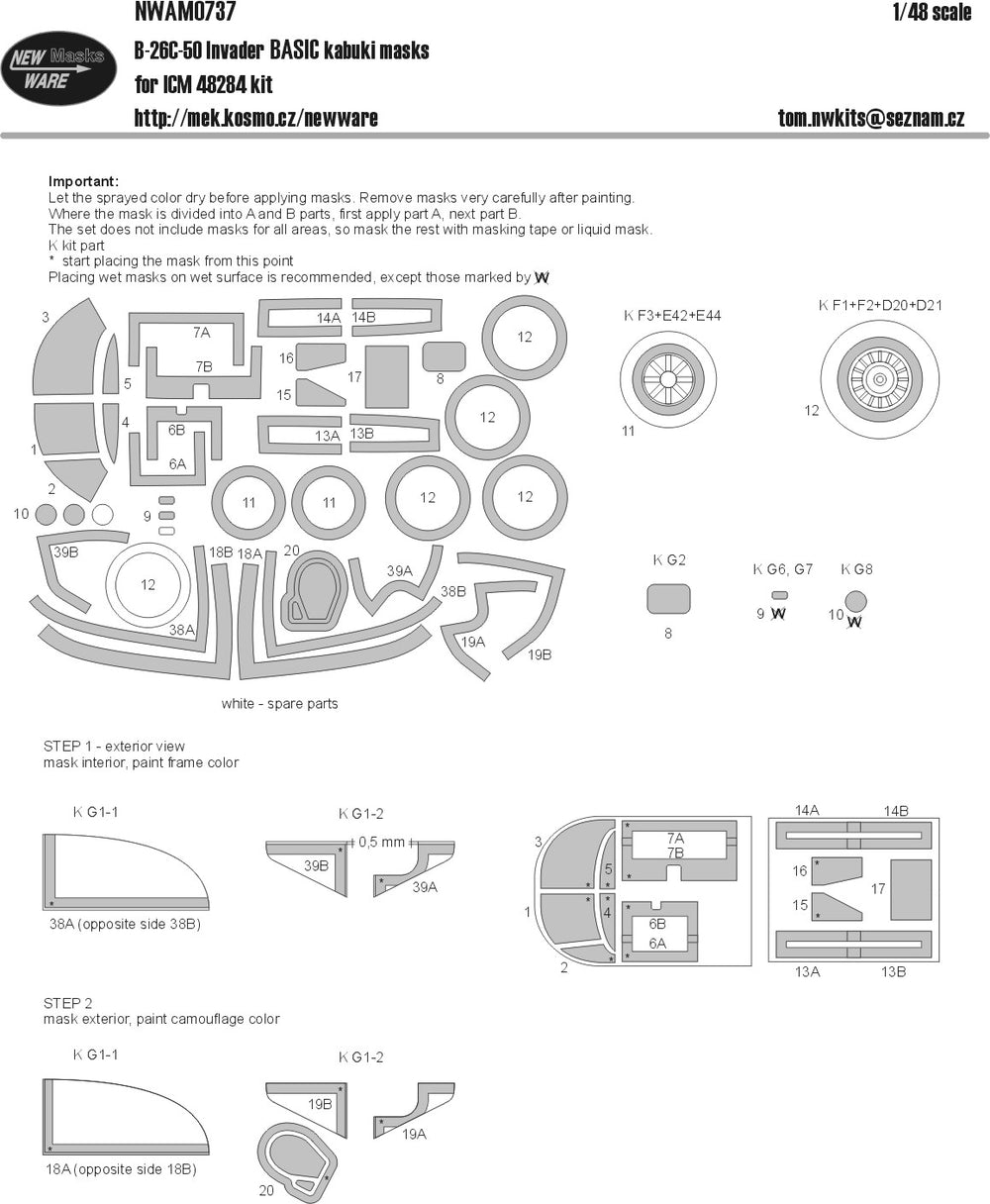 New Ware NWAM0737 1:48 B-26C-50 Invader Basic Kabuki Masks