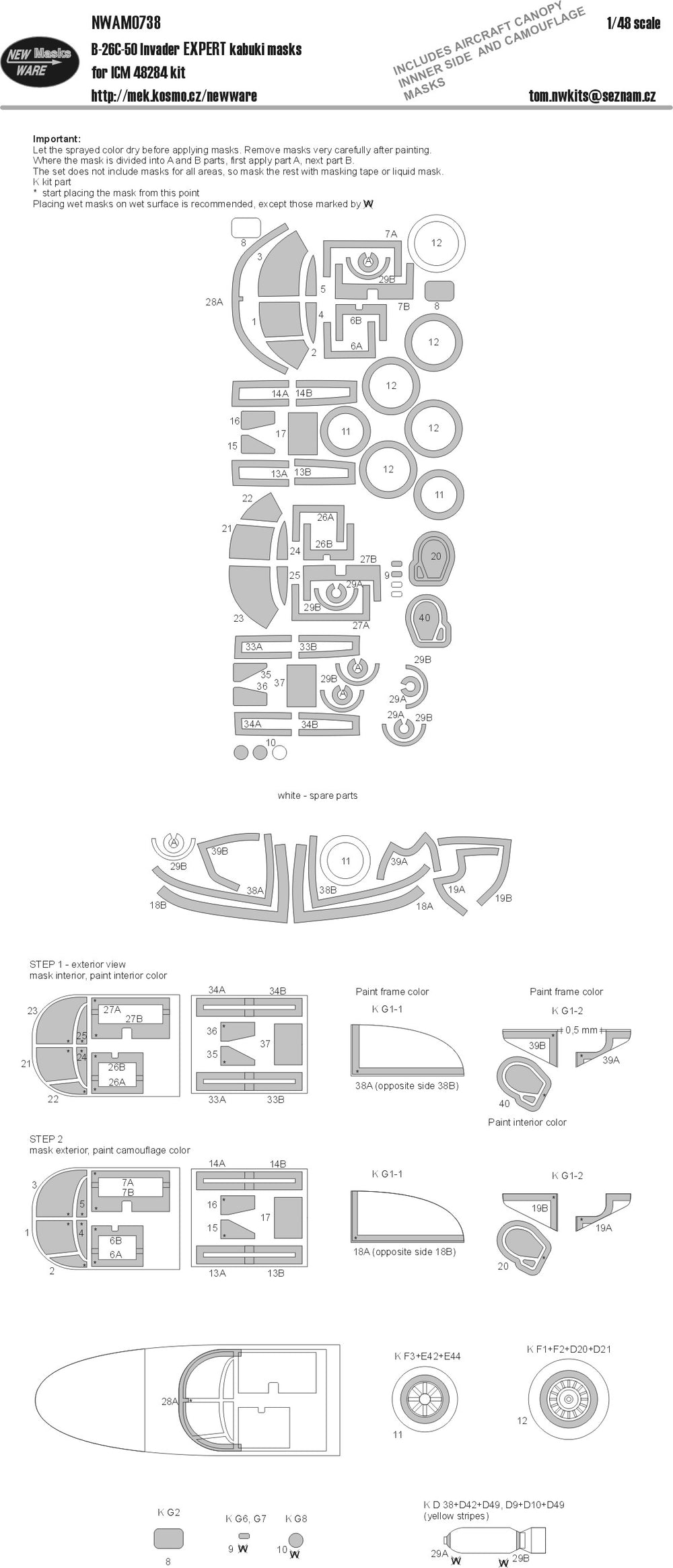 New Ware NWAM0738 1:48 B-26C-50 Invader Expert Kabuki Masks