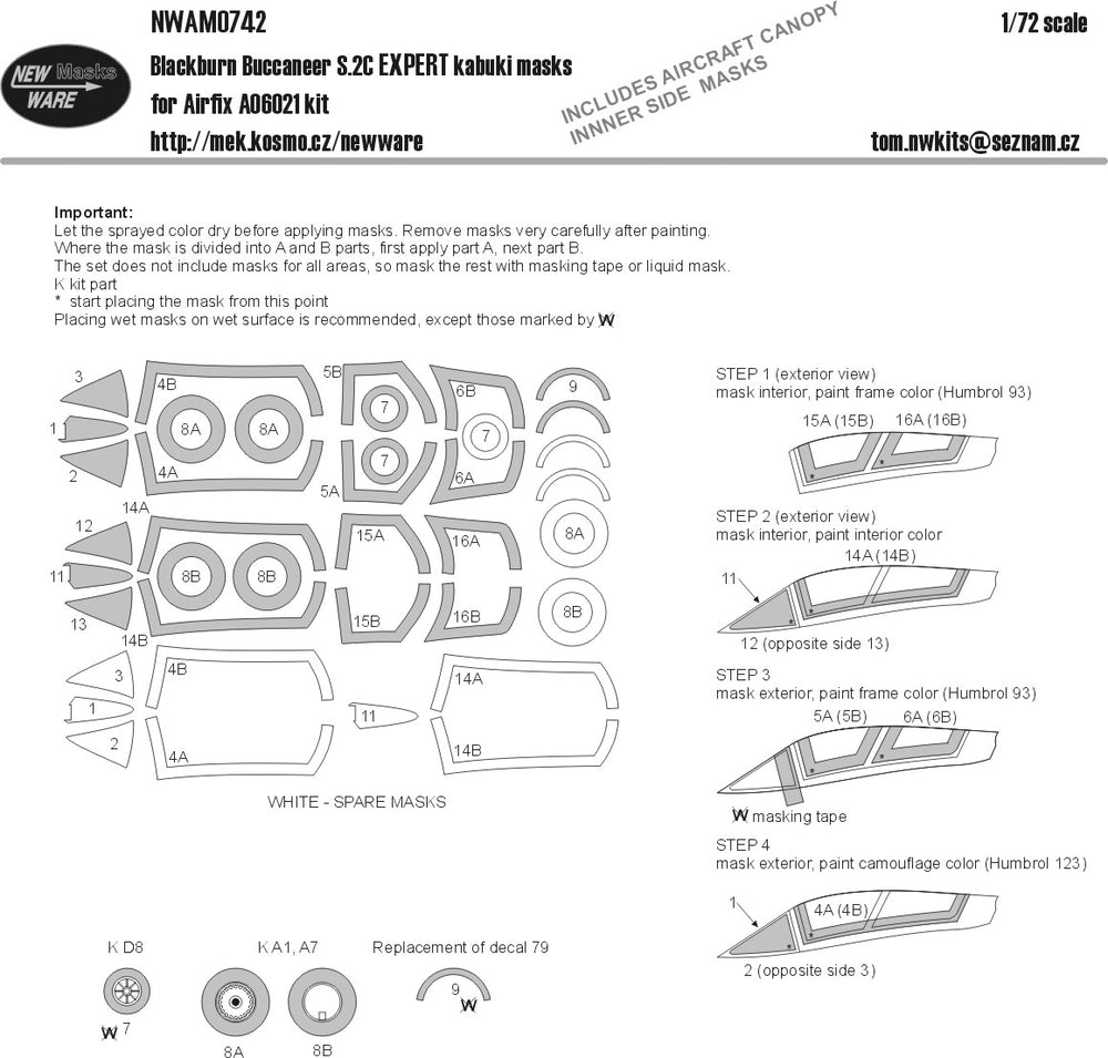 New Ware NWAM0742 1:72 Buccaneer S.2C Expert Kabuki Masks