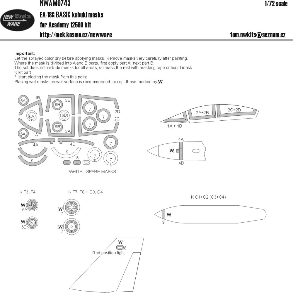 New Ware NWAM0743 1:72 E/A-18G Growler Basic Kabuki Masks
