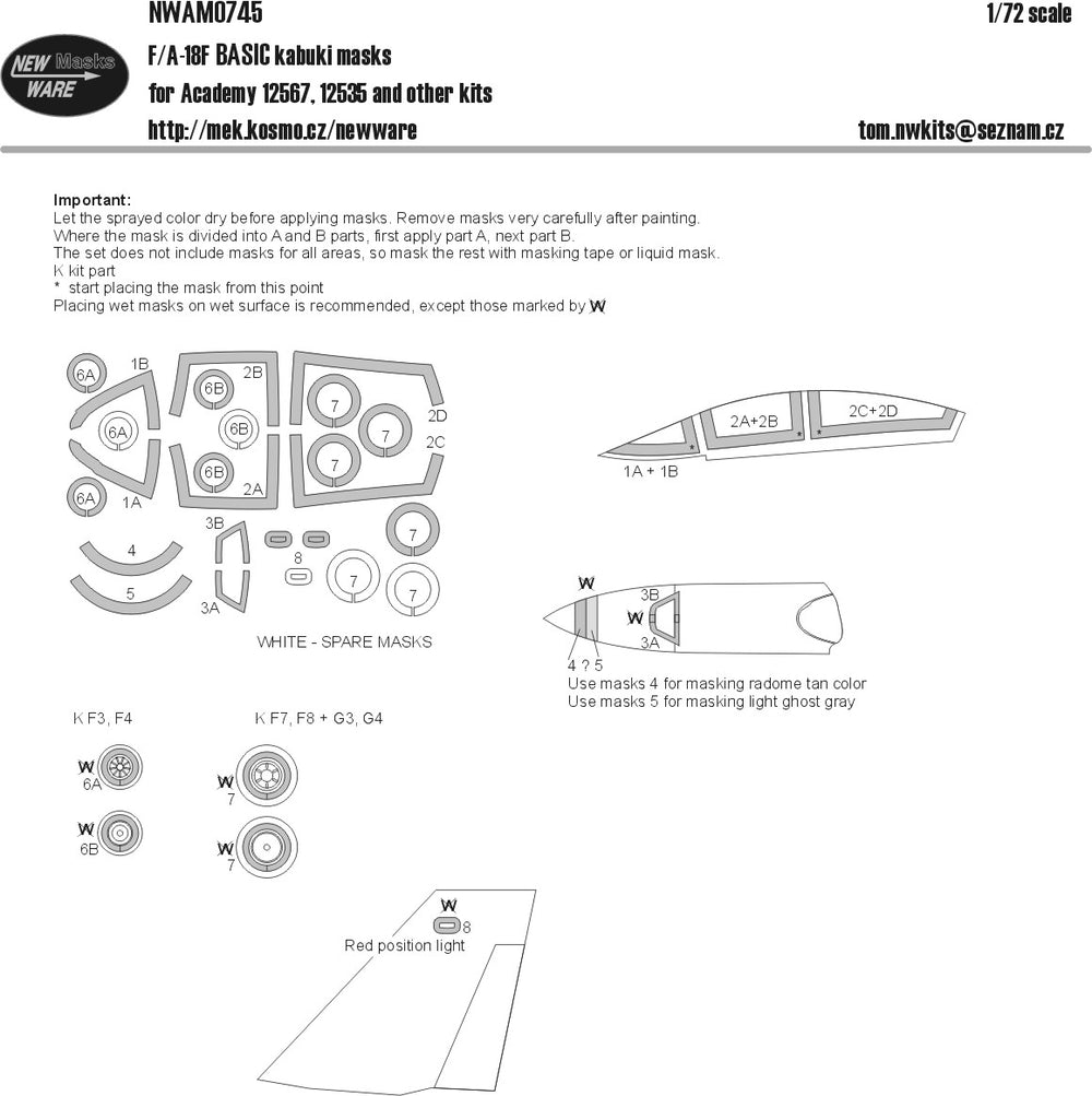 New Ware NWAM0745 1:72 F/A-18F Super Hornet Basic Kabuki Masks