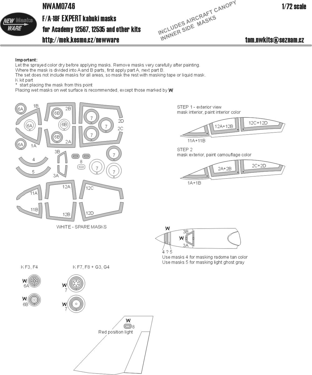 New Ware NWAM0746 1:72 F/A-18F Super Hornet Expert Kabuki Masks
