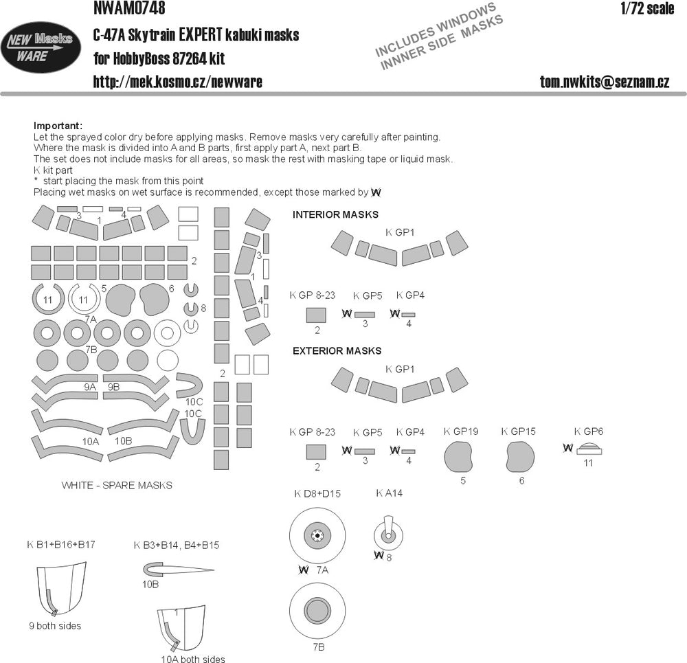 New Ware NWAM0748 1:72 C-47 Skytrain Expert Kabuki Masks