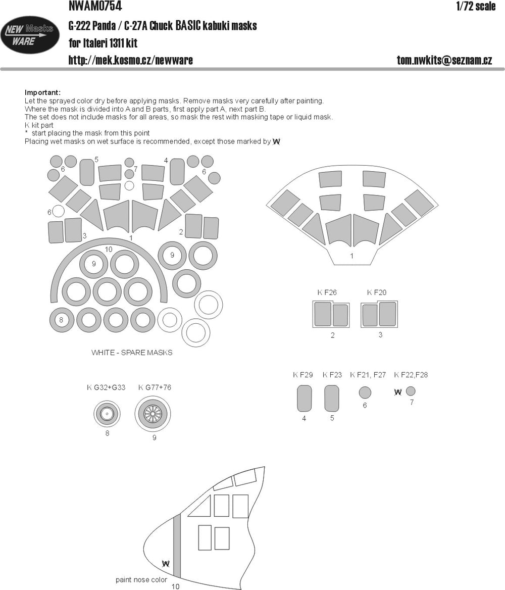 New Ware NWAM0754 1:72 G-222 Panda / C-27A Chuck Basic Masks