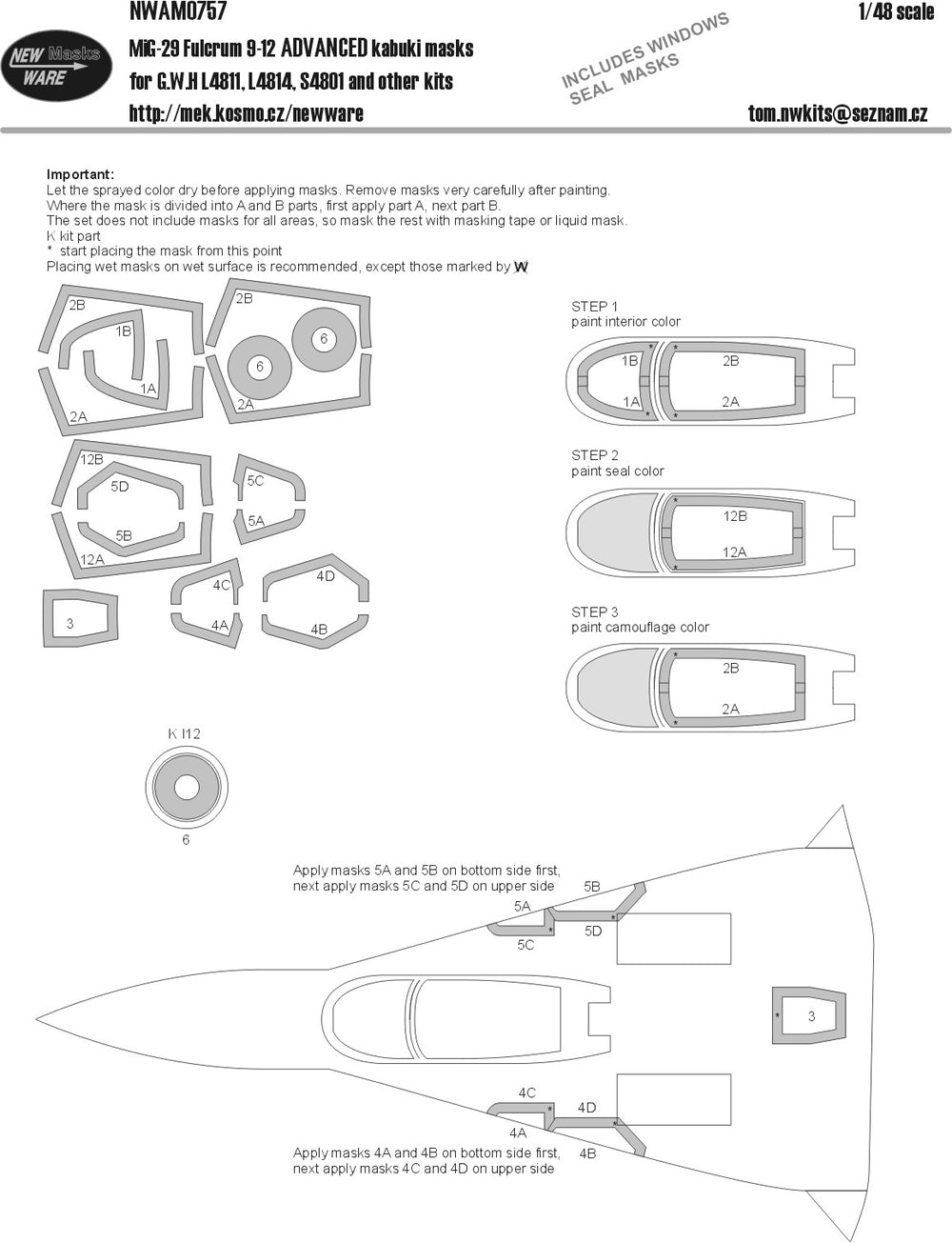 New Ware NWAM0757 1:48 MiG-29 Fulcrum 9-12 Advanced Masks