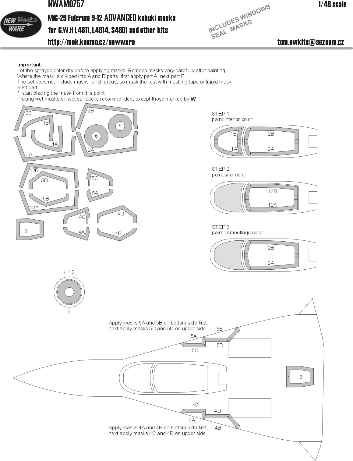 New Ware NWAM0757 1:48 MiG-29 Fulcrum 9-12 Advanced Masks