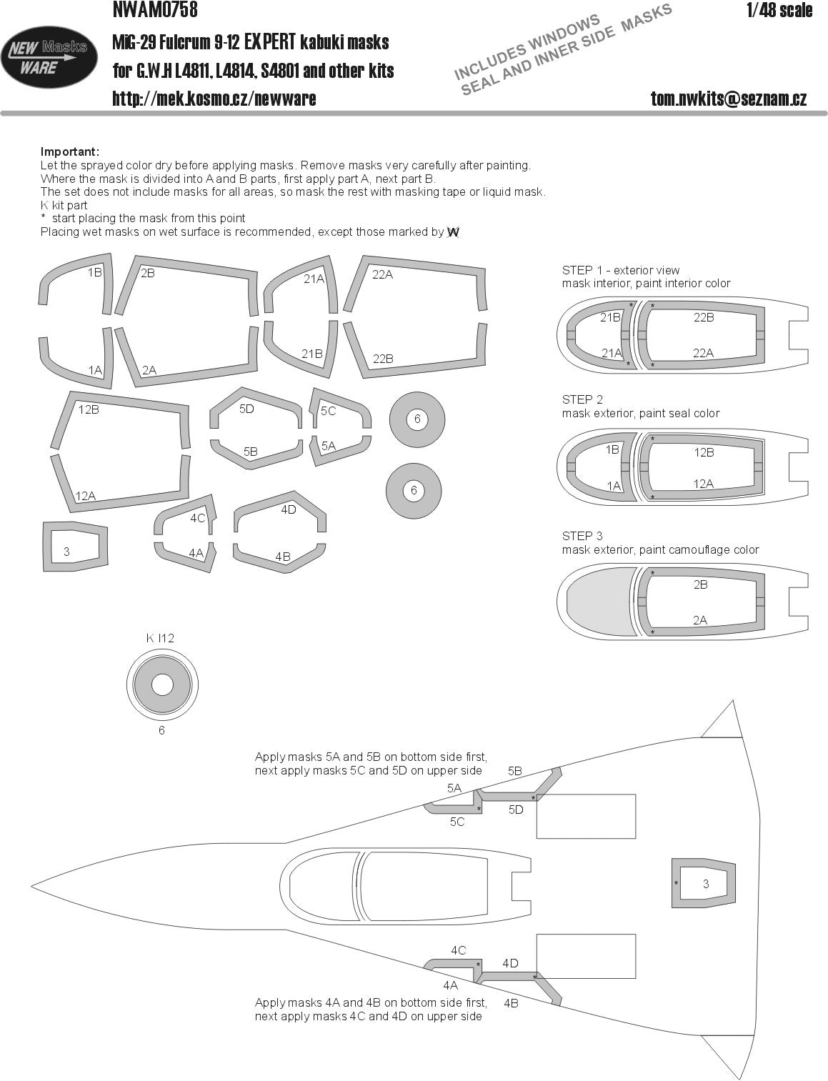 New Ware NWAM0758 1:48 MiG-29 Fulcrum 9-12 Expert Masks