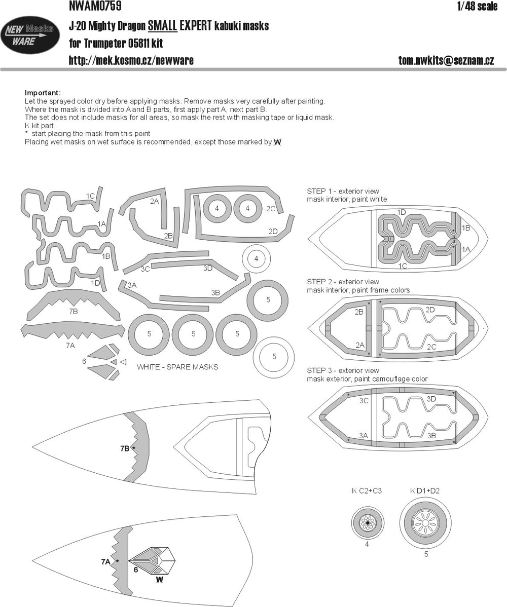 New Ware NWAM0759 1:48 J-20 Mighty Dragon Small Expert Masks