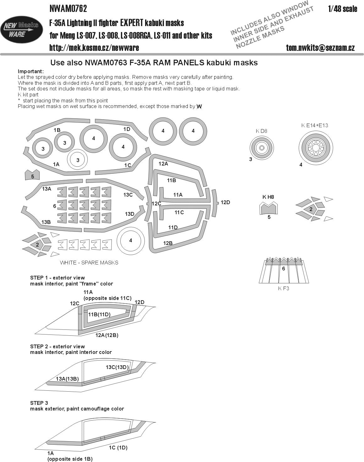 New Ware NWAM0762 1:48 F-35A Lightning II Expert Kabuki Masks