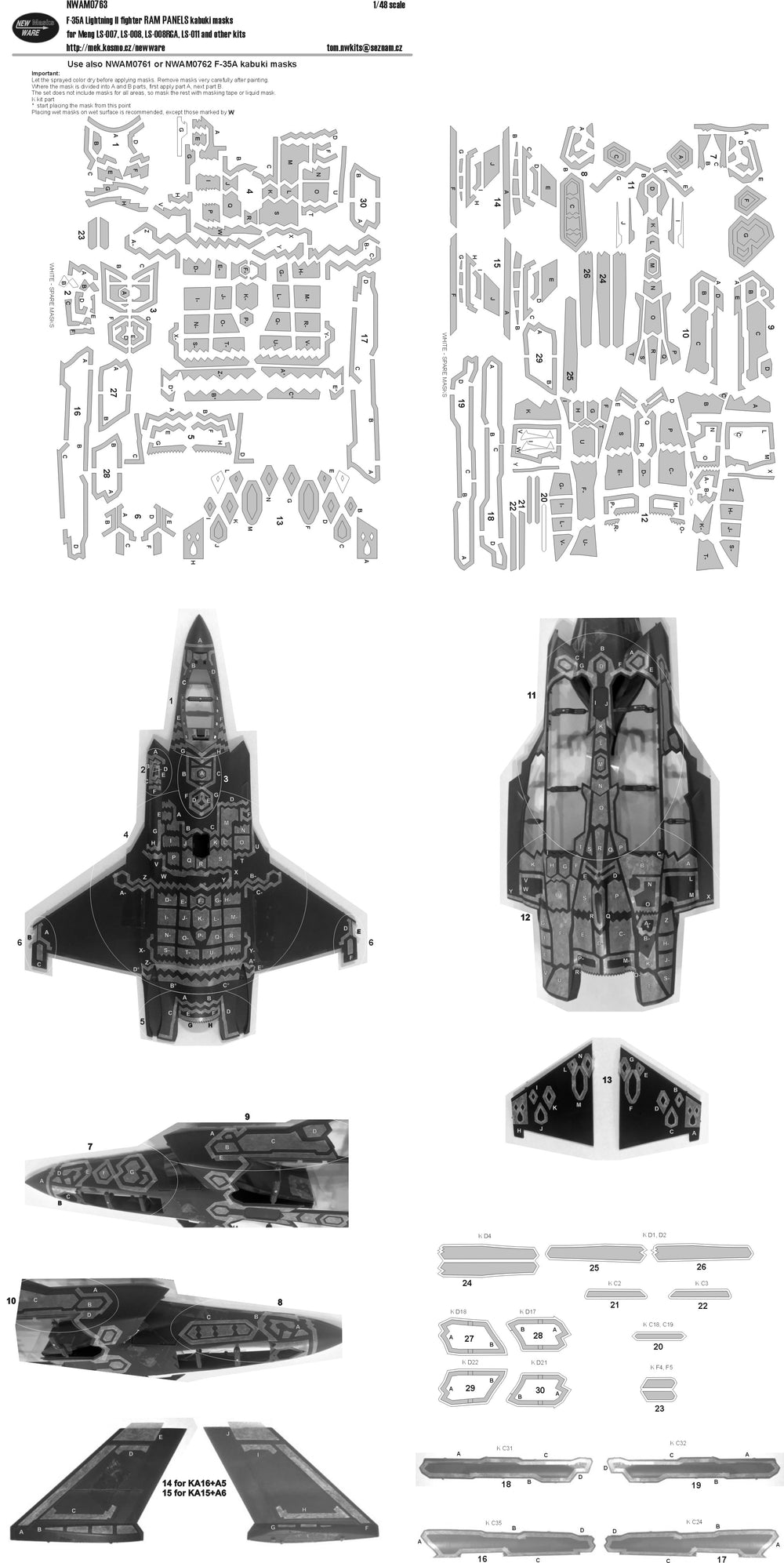 New Ware NWAM0763 1:48 F-35A Lightning II RAM Panels Masks