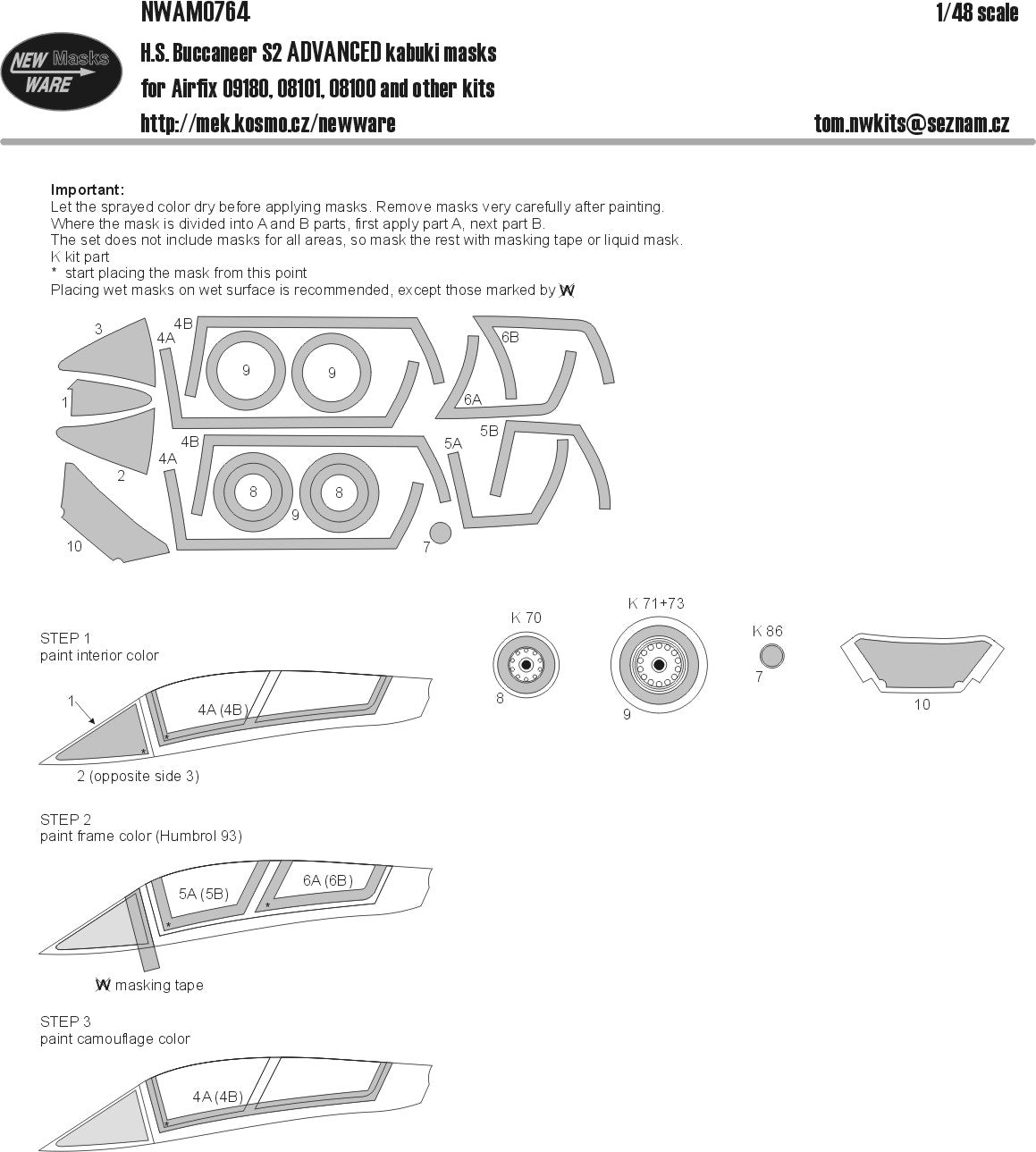 New Ware NWAM0764 1:48 Buccaneer S.2C/D Advanced Kabuki Masks