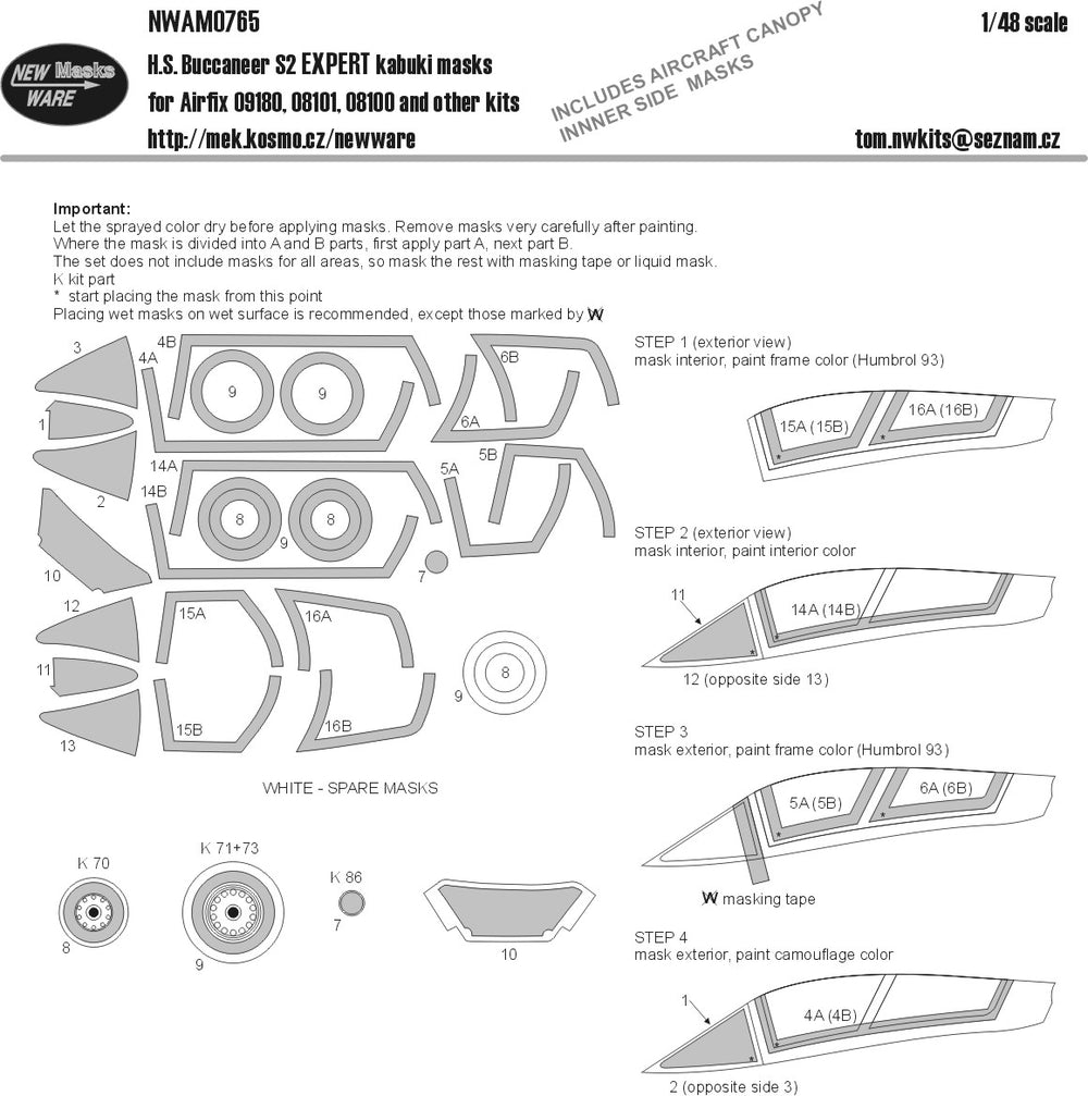 New Ware NWAM0765 1:48 Buccaneer S.2C/D Expert Kabuki Masks