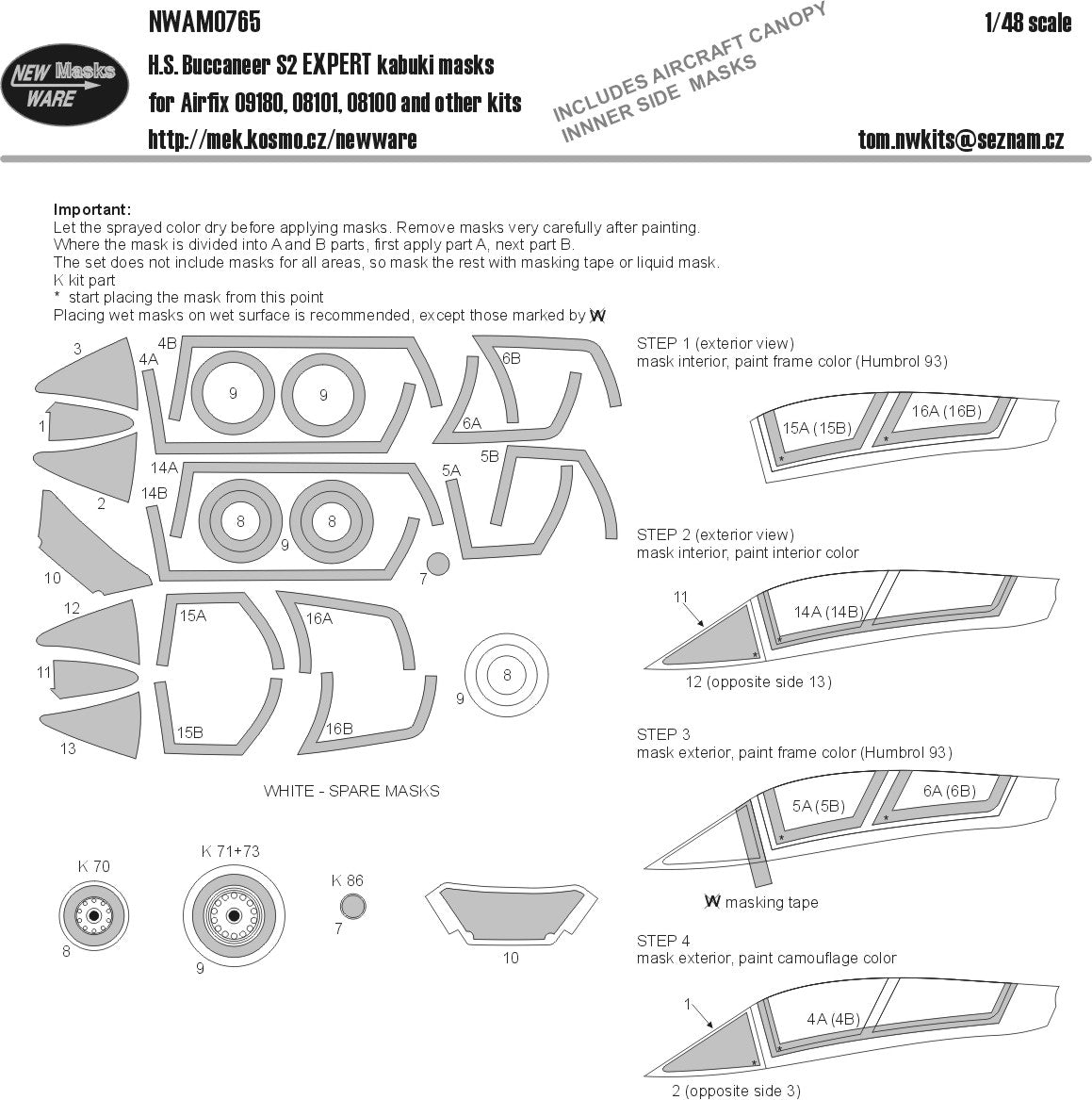 New Ware NWAM0765 1:48 Buccaneer S.2C/D Expert Kabuki Masks