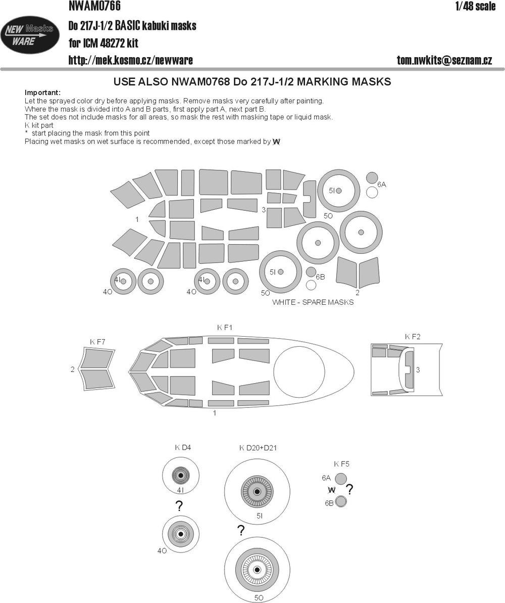 New Ware NWAM0766 1:48 Dornier Do-217J-1/2 Basic Kabuki Masks