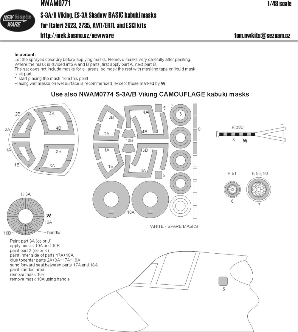 New Ware NWAM0771 1:48 S-3A/B Viking Basic Kabuki Masks