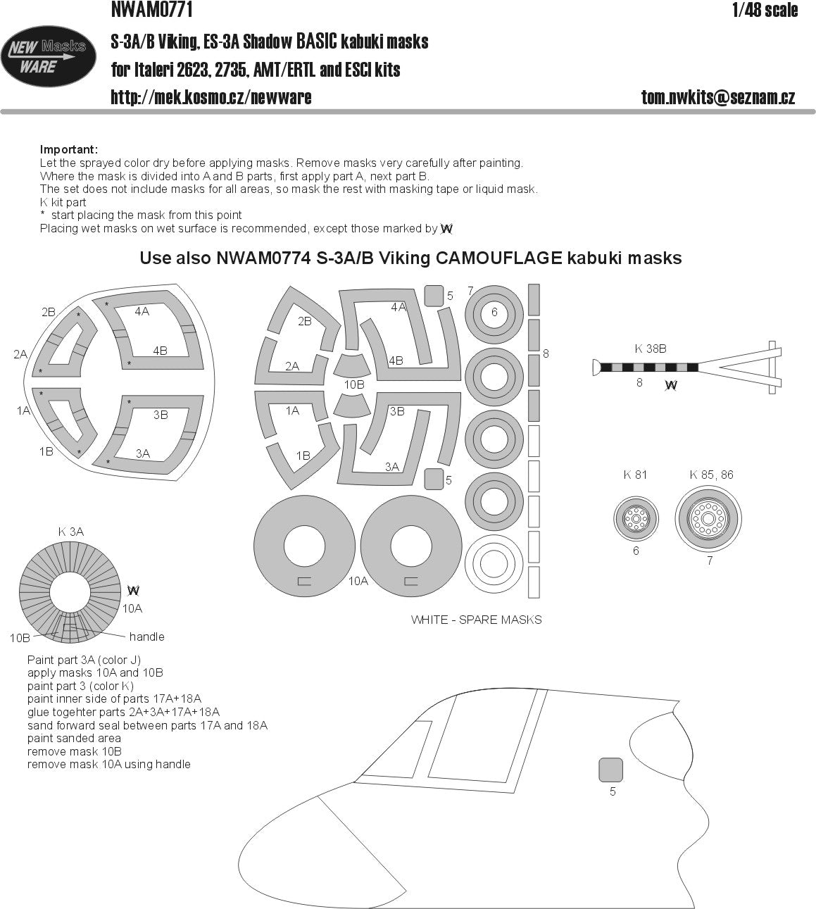 New Ware NWAM0771 1:48 S-3A/B Viking Basic Kabuki Masks