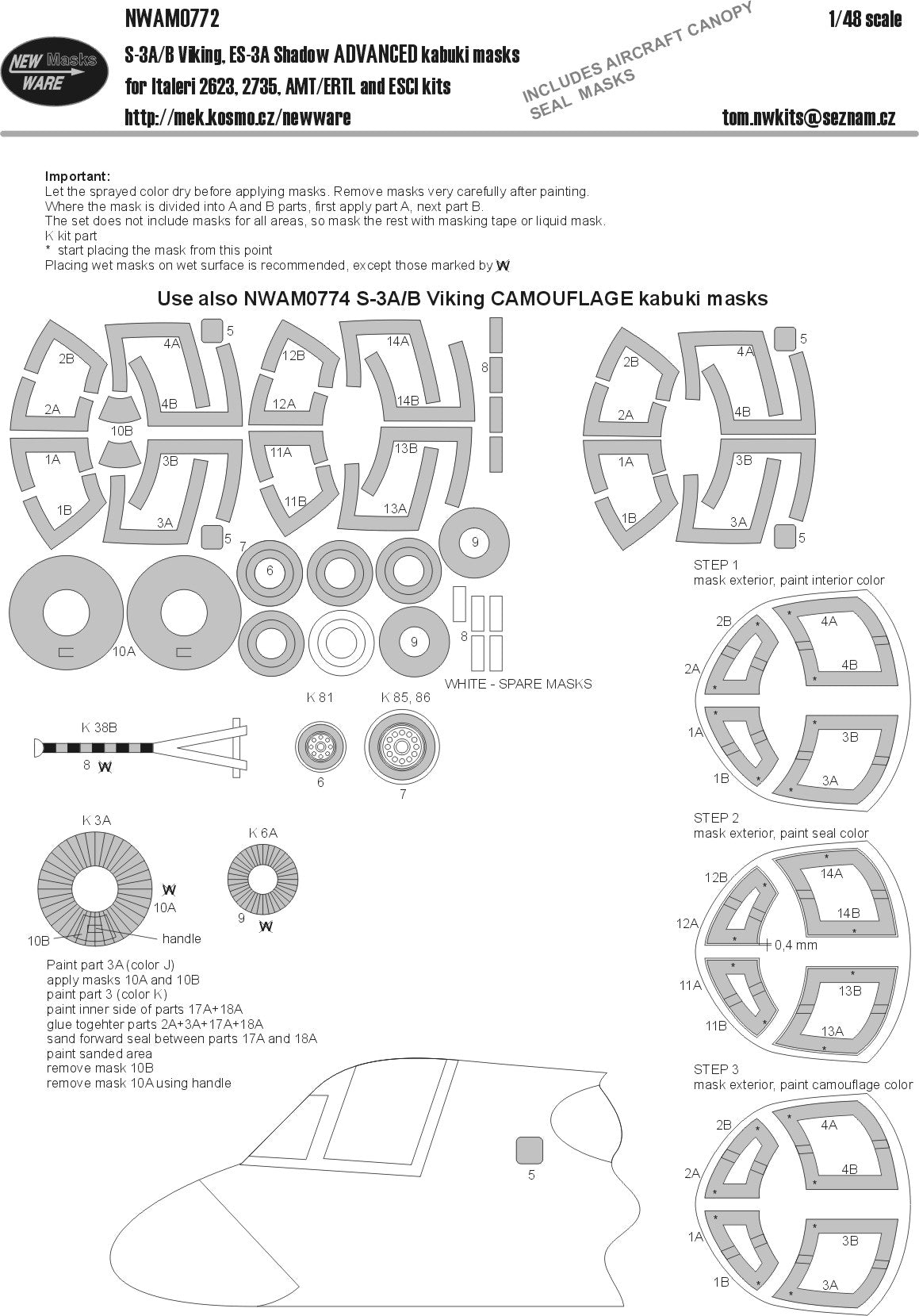 New Ware NWAM0772 1:48 S-3A/B Viking Advanced Kabuki Masks