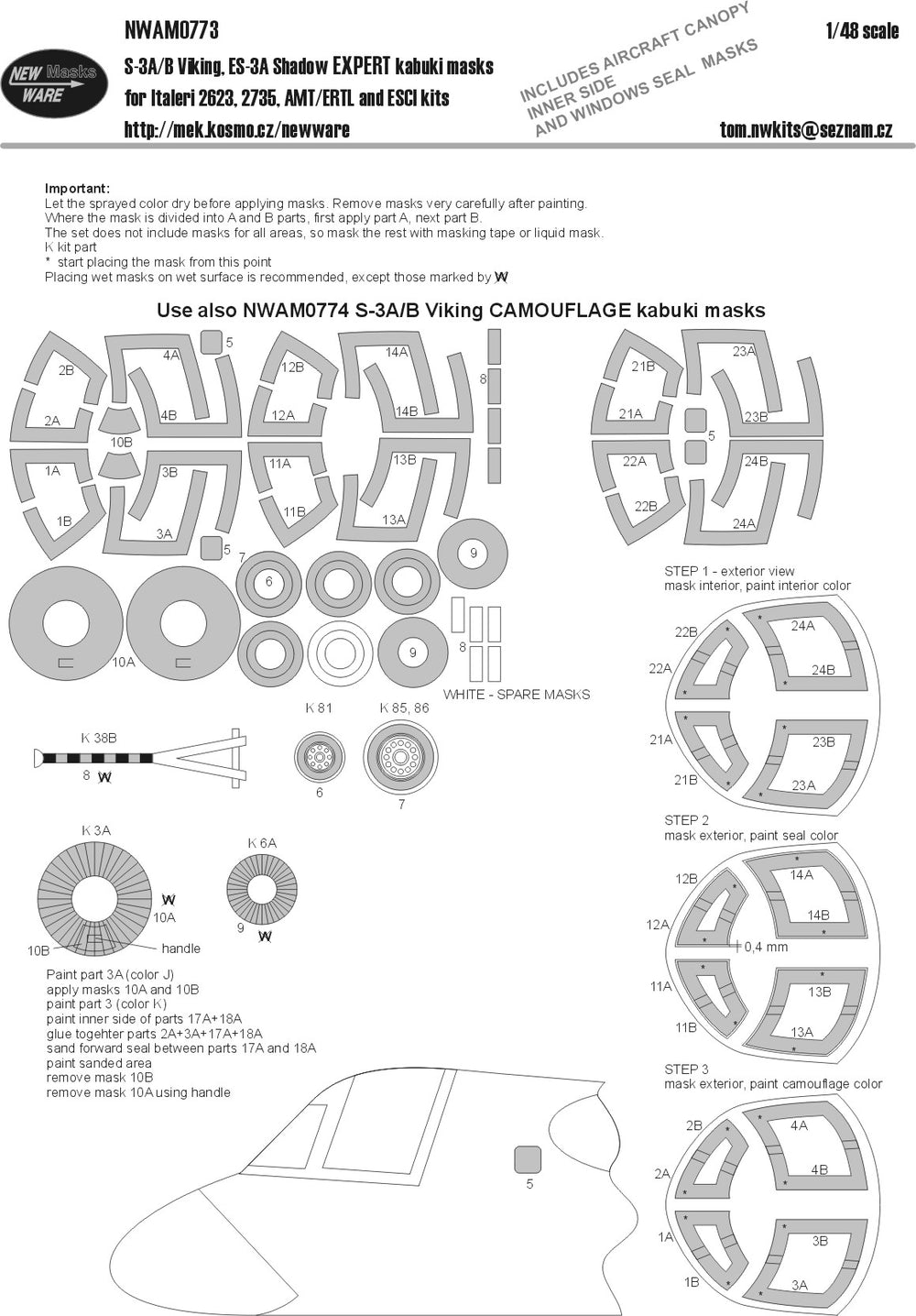 New Ware NWAM0773 1:48 S-3A/B Viking Expert Kabuki Masks