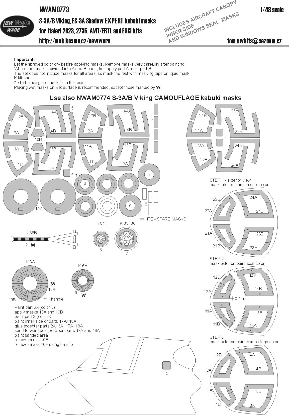 New Ware NWAM0773 1:48 S-3A/B Viking Expert Kabuki Masks
