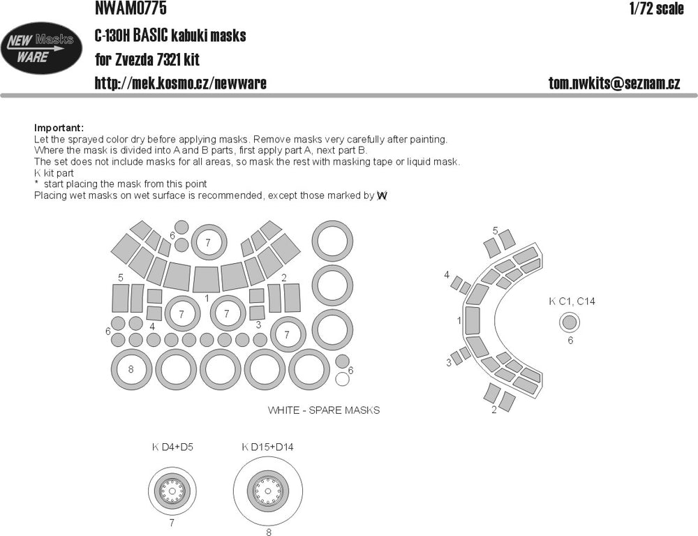 New Ware NWAM0775 1:72 C-130H Hercules Basic Kabuki Masks