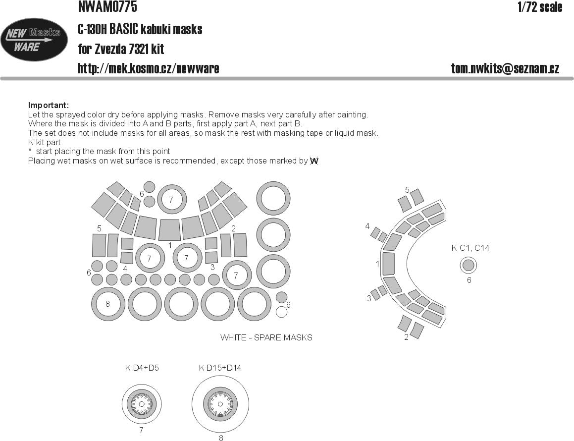 New Ware NWAM0775 1:72 C-130H Hercules Basic Kabuki Masks