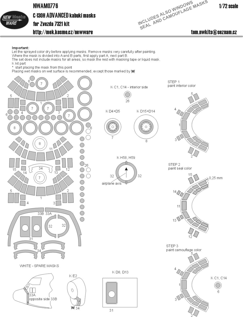 New Ware NWAM0776 1:72 C-130H Hercules Advanced Kabuki Masks