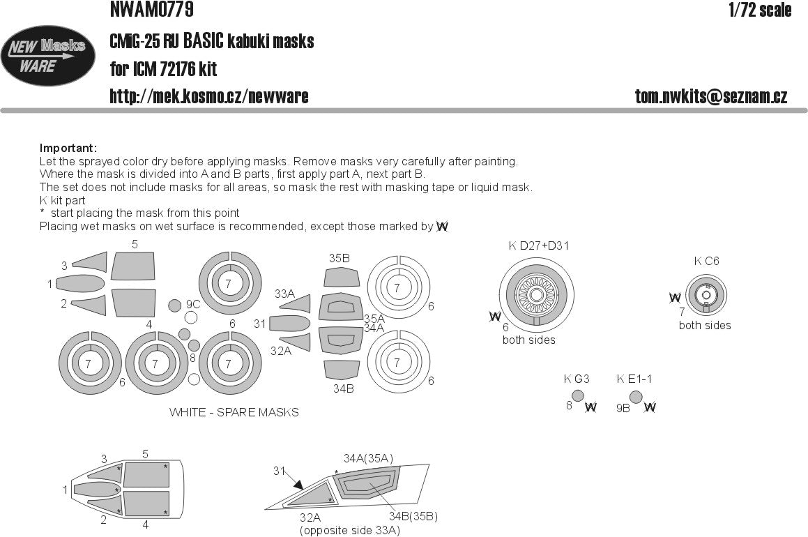 New Ware NWAM0779 1:72 MiG-25RU Basic Kabuki Masks