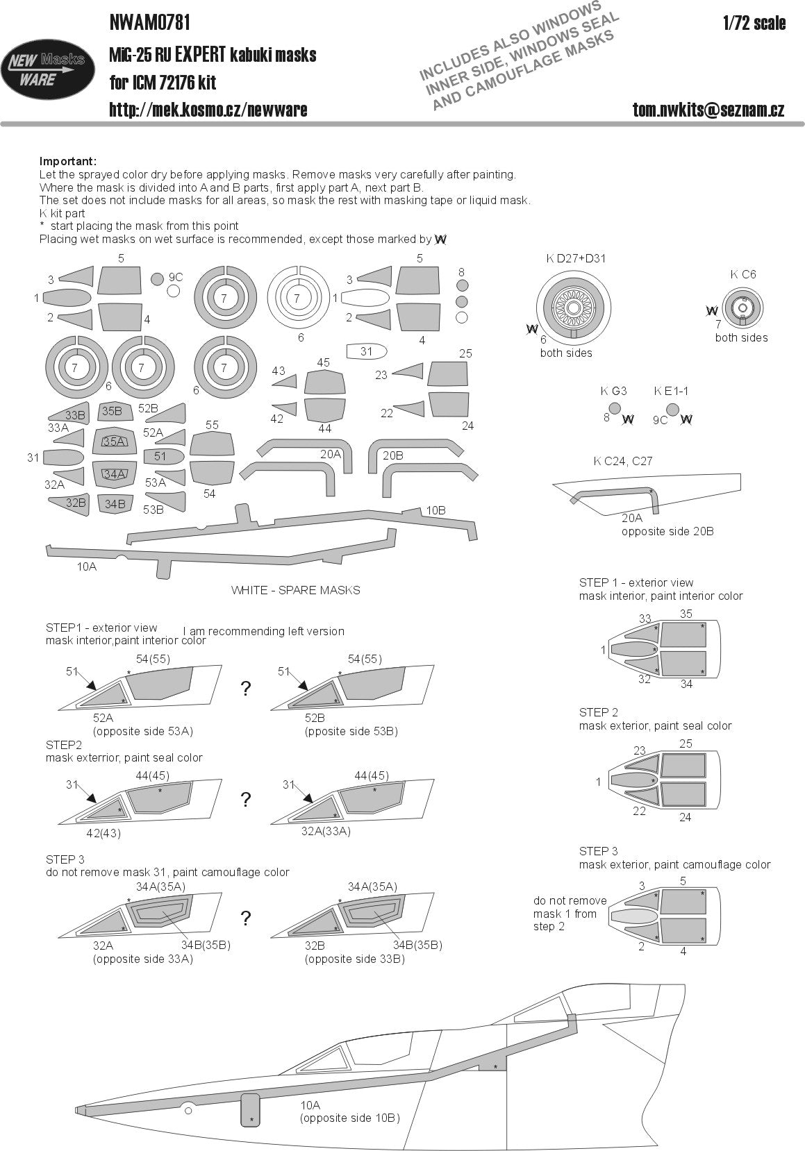 New Ware NWAM0781 1:72 MiG-25RU Expert Kabuki Masks
