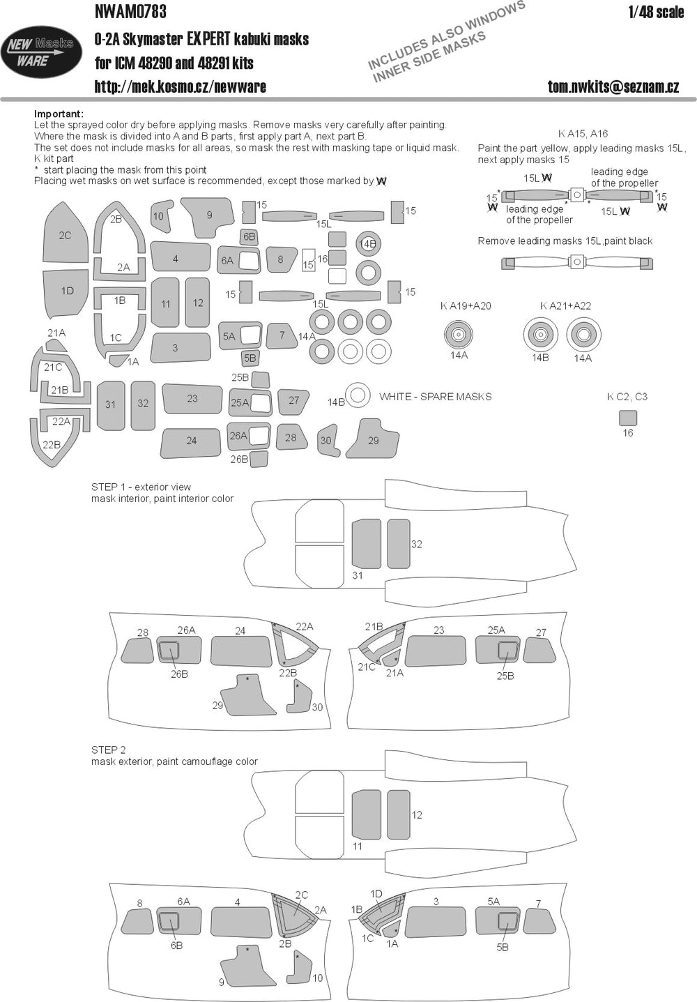 New Ware NWAM0783 1:48 Cessna O-2A Skymaster Expert Masks