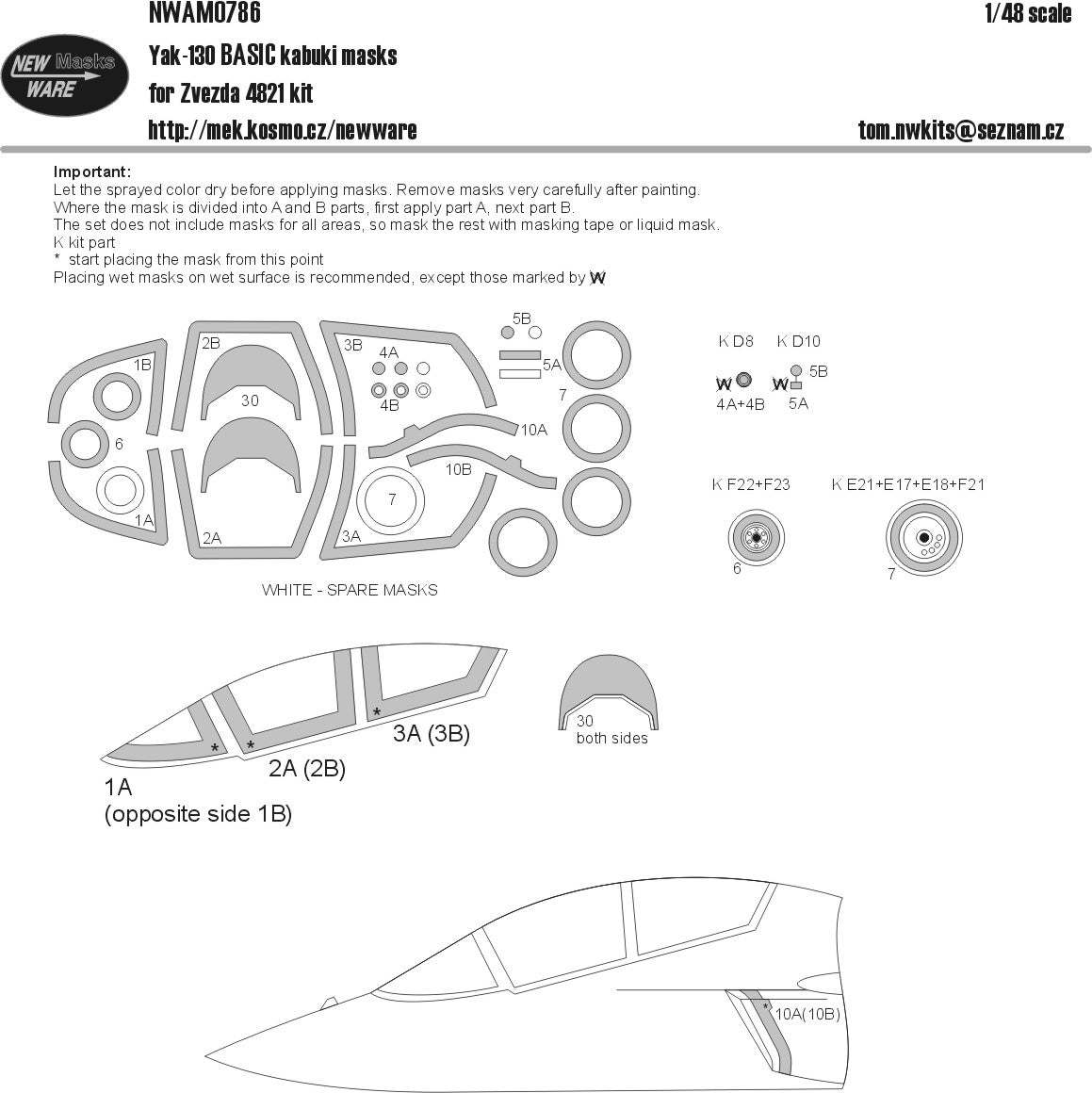 New Ware NWAM0786 1:48 Yakovlev Yak-130 Basic Kabuki Masks