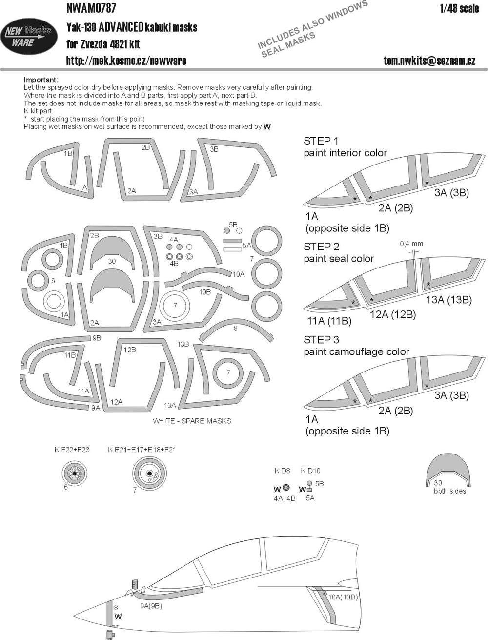 New Ware NWAM0787 1:48 Yakovlev Yak-130 Advanced Kabuki Masks